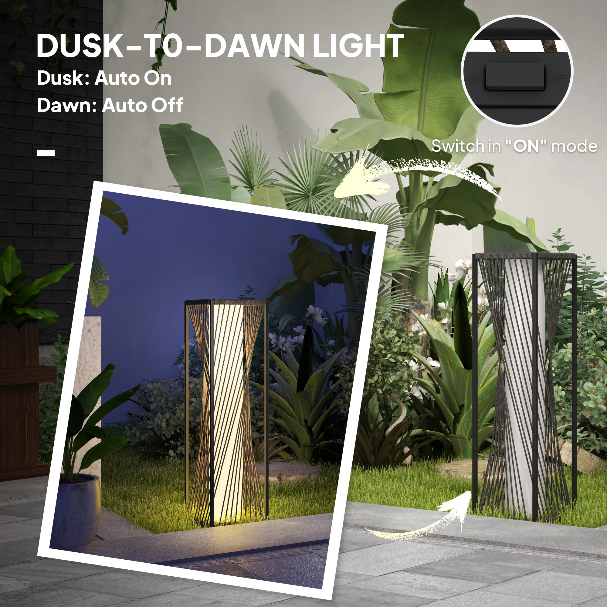 Outsunny Rattan Solar Floor Lamp, Auto On/Off LED Garden Lights, Grey - Image 4