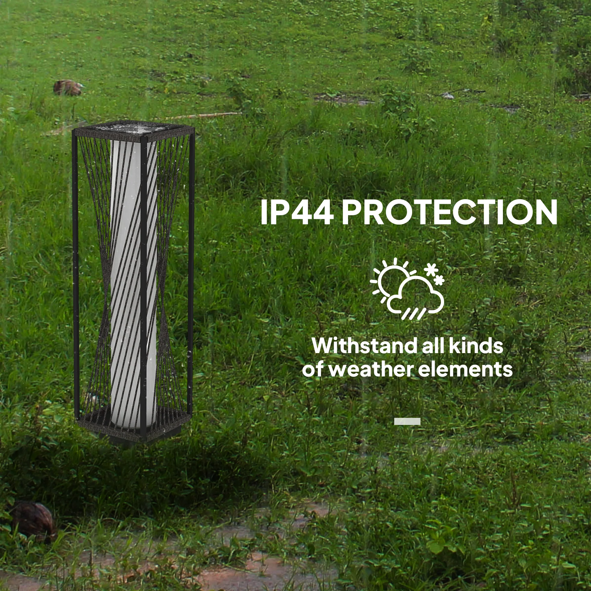 Outsunny Rattan Solar Floor Lamp, Auto On/Off LED Garden Lights, Grey - Image 7