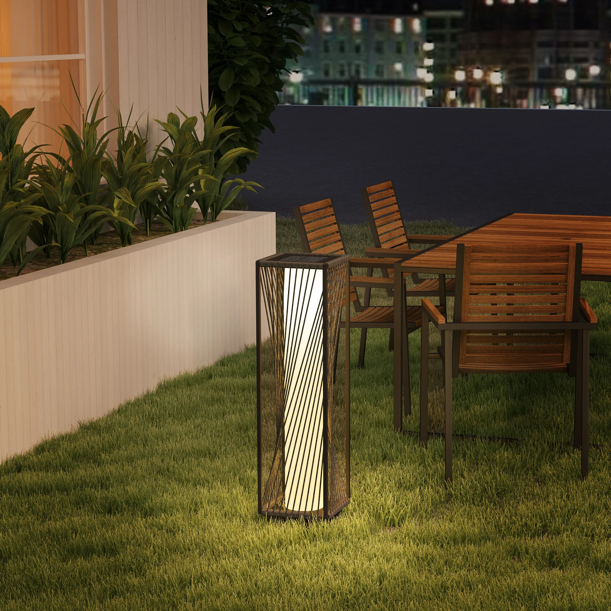 Outsunny Rattan Solar Floor Lamp, Auto On/Off LED Garden Lights, Grey - Image 8
