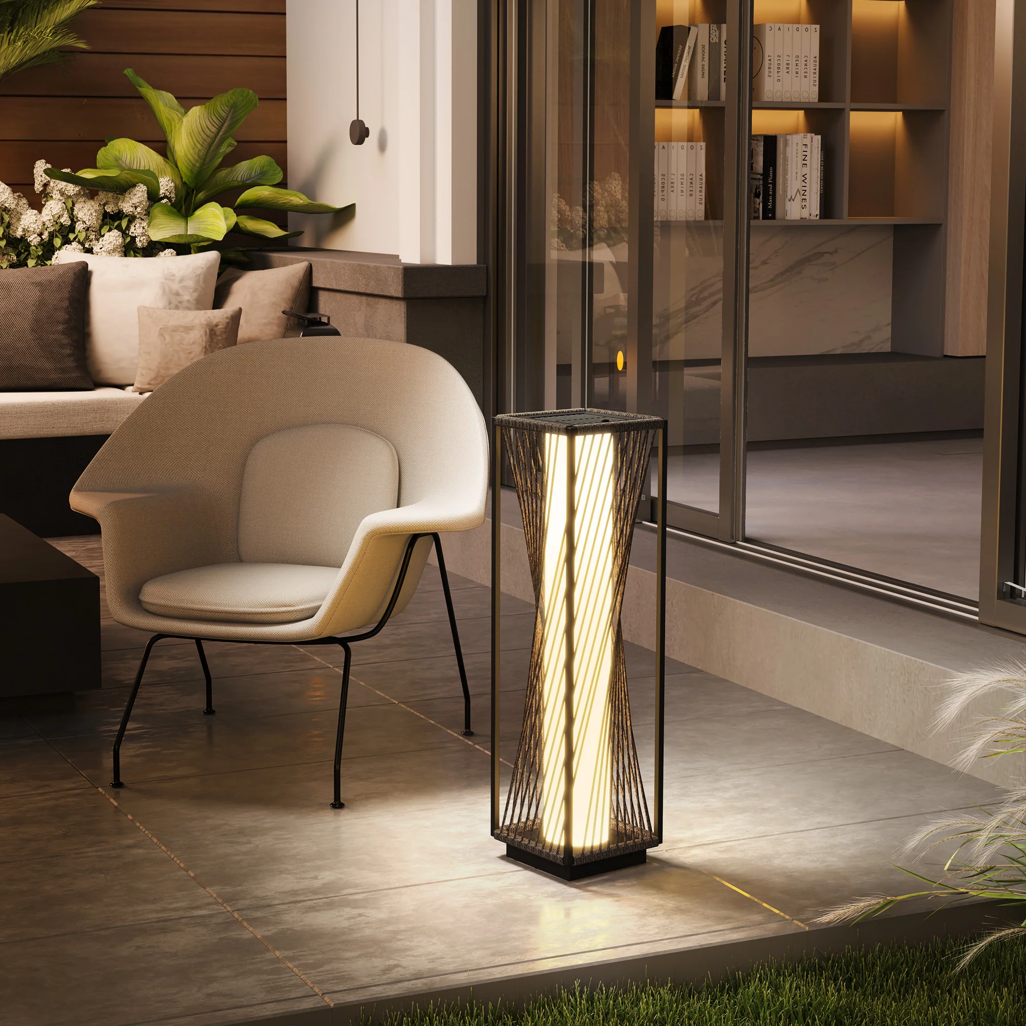 Outsunny Rattan Solar Floor Lamp, Auto On/Off LED Garden Lights, Grey - Image 9