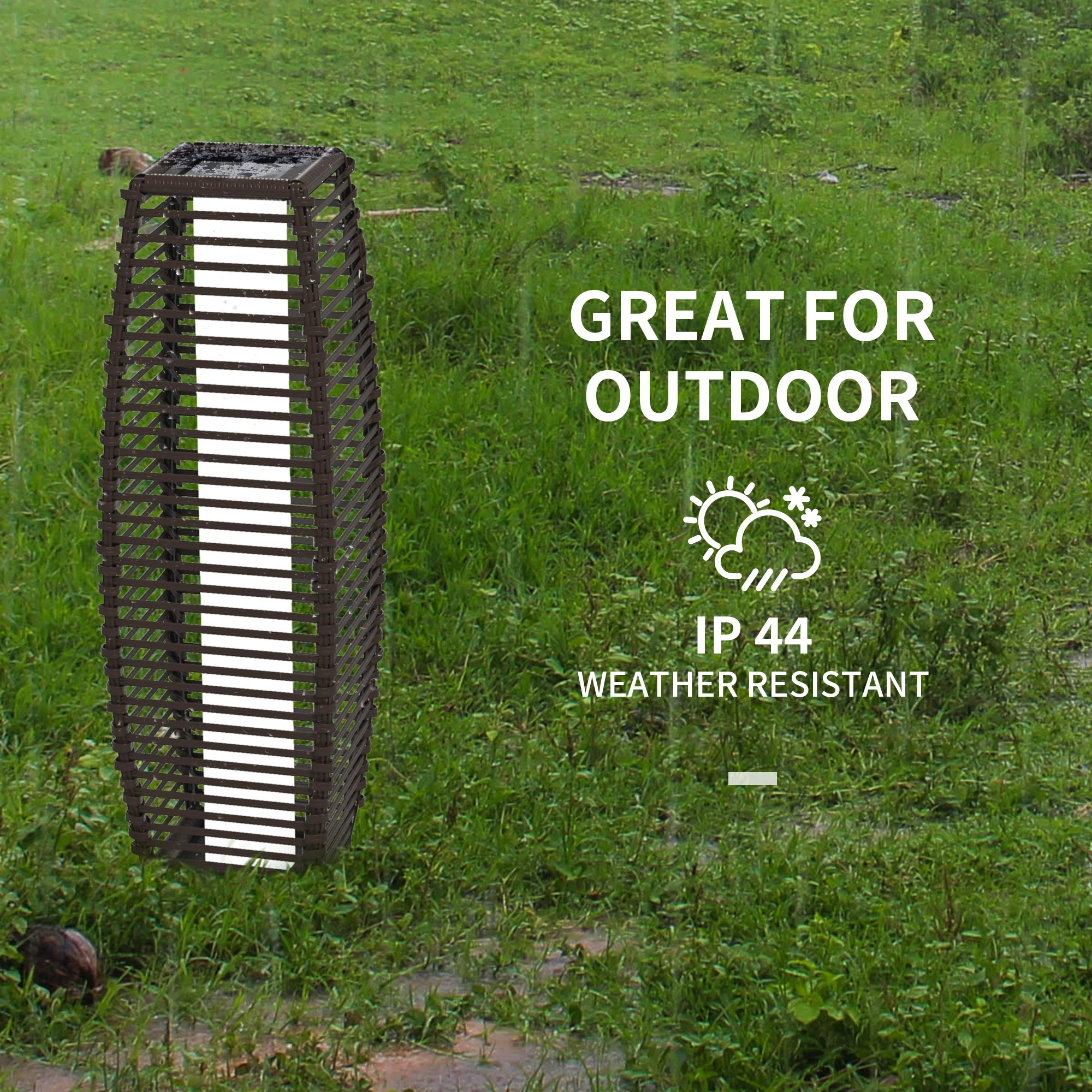 Outsunny Rattan Solar Floor Lamp W/ Auto On/Off LED Light For Porch, Yard - Image 7