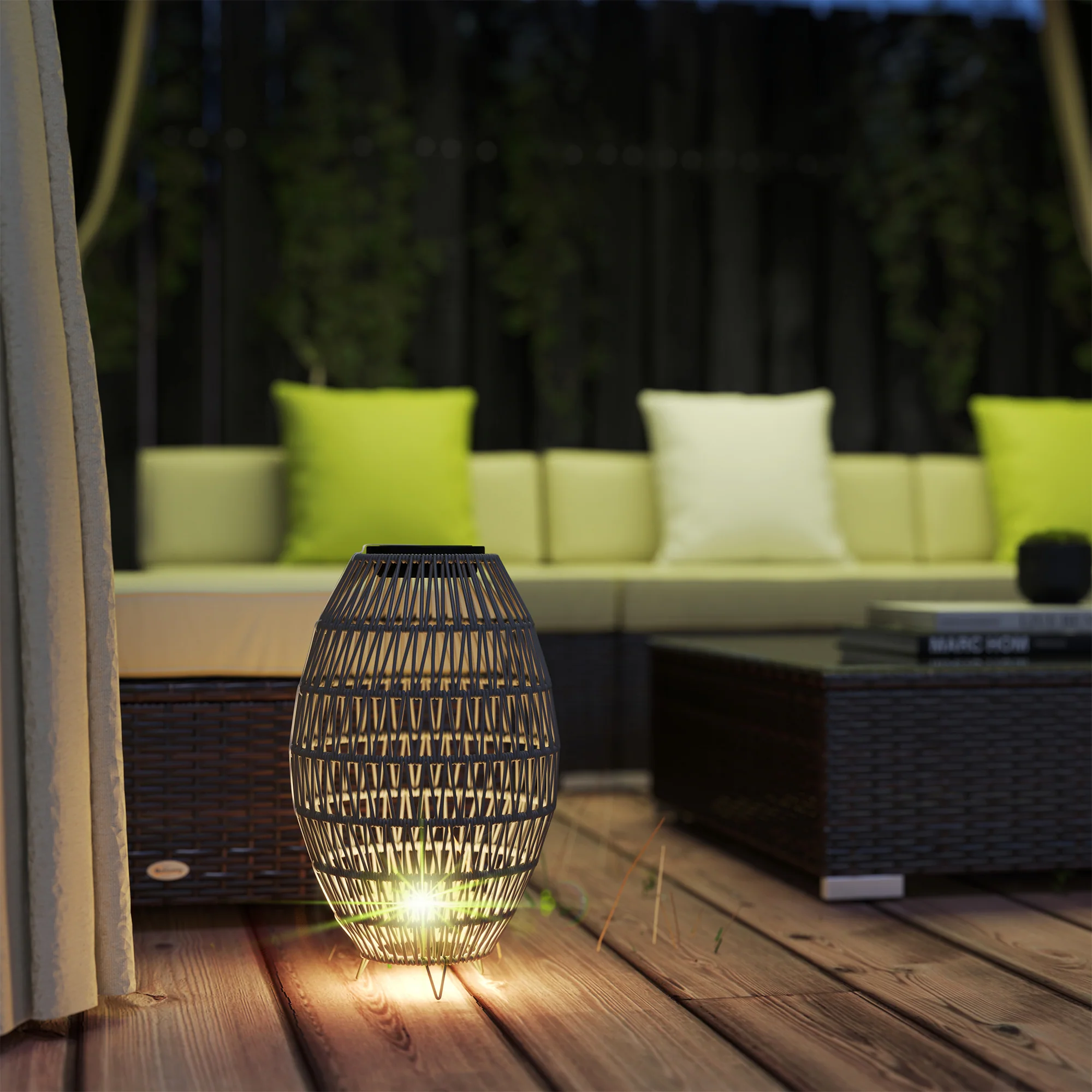 Outsunny Rattan Solar Lamp, Auto On/Off Garden Lantern - Image 11