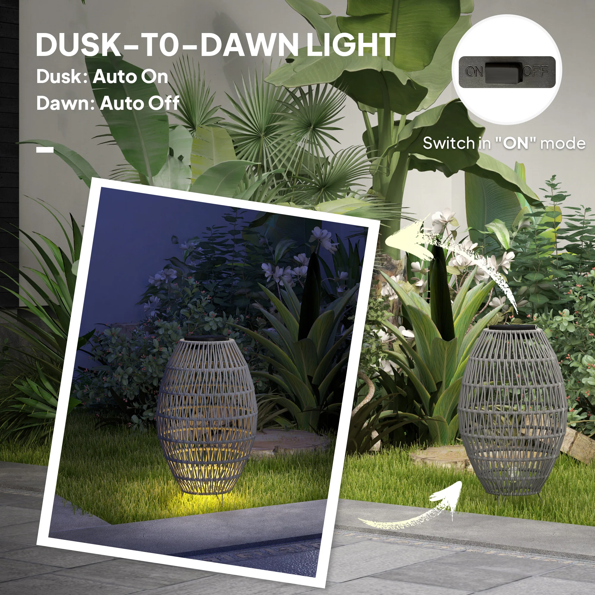 Outsunny Rattan Solar Lamp, Auto On/Off Garden Lantern - Image 13