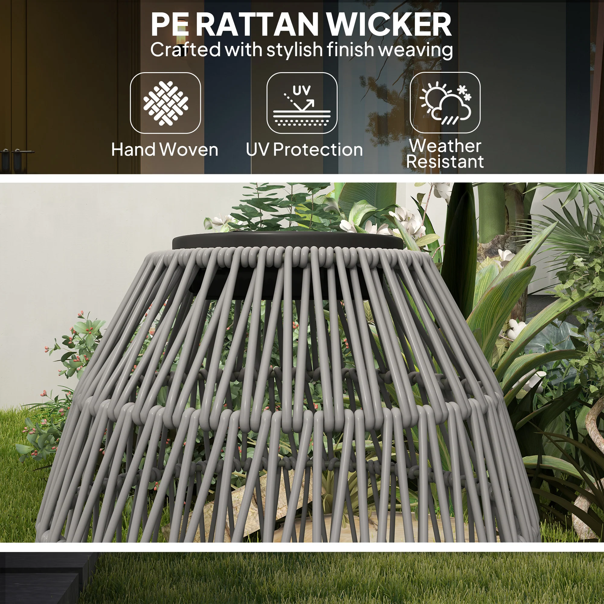 Outsunny Rattan Solar Lamp, Auto On/Off Garden Lantern - Image 15