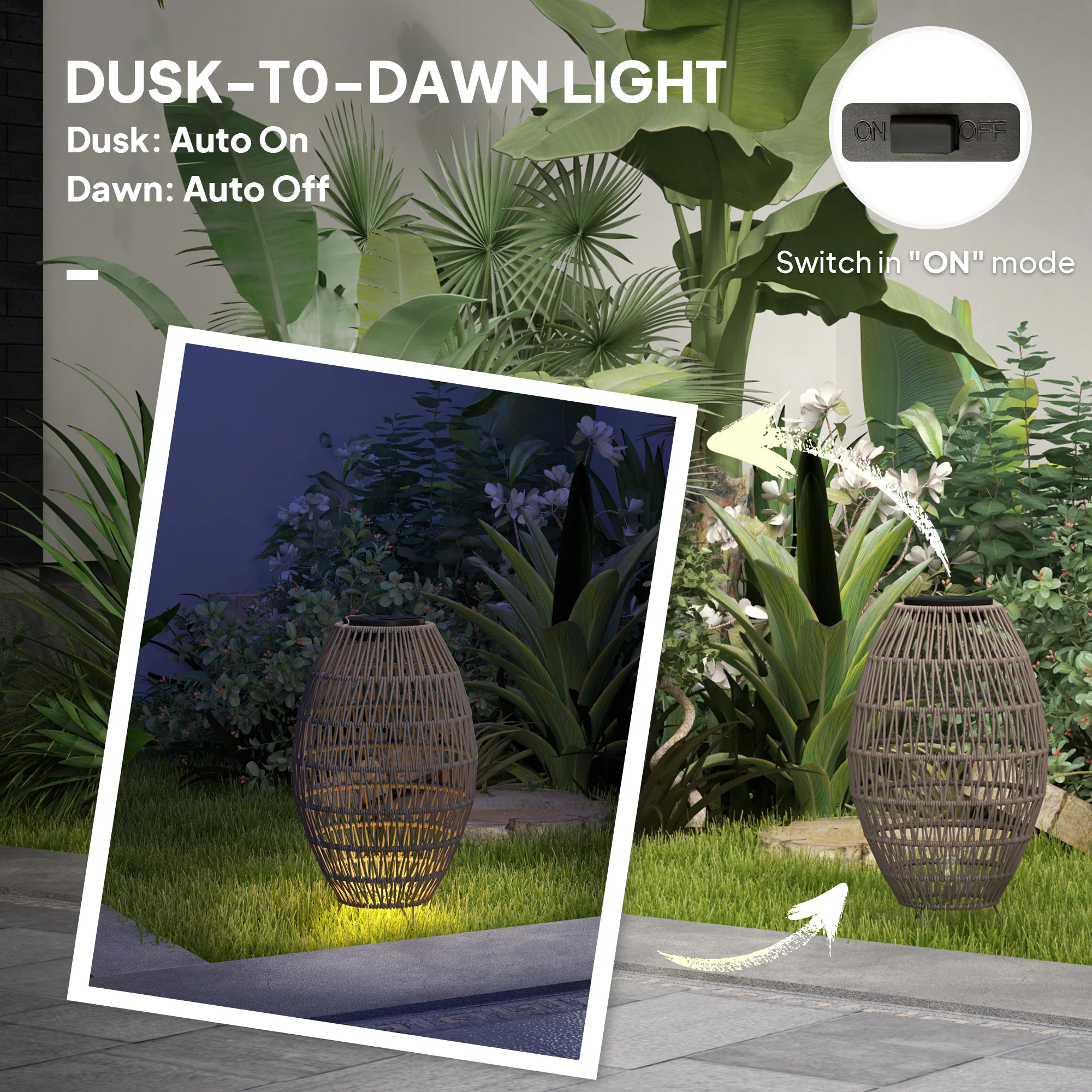 Outsunny Rattan Solar Lamp, Auto On/Off Garden Lantern - Image 4
