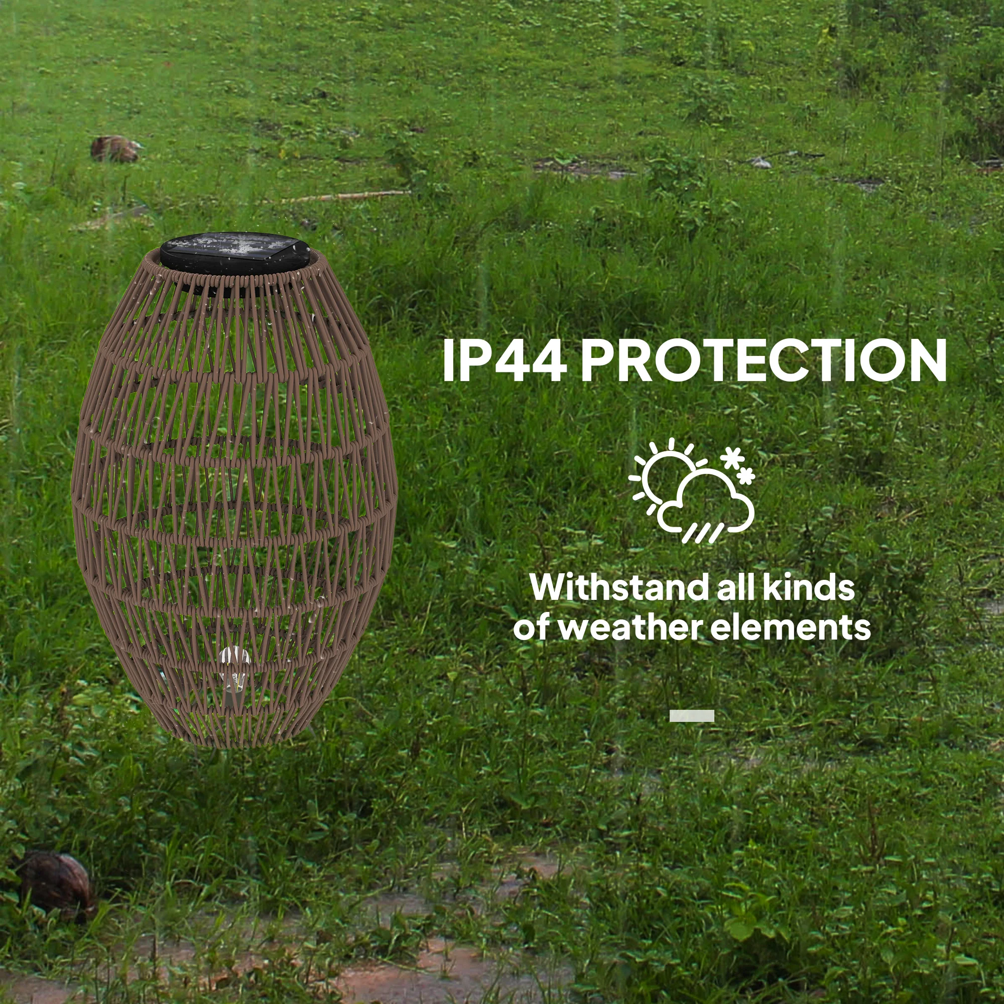 Outsunny Rattan Solar Lamp, Auto On/Off Garden Lantern - Image 7