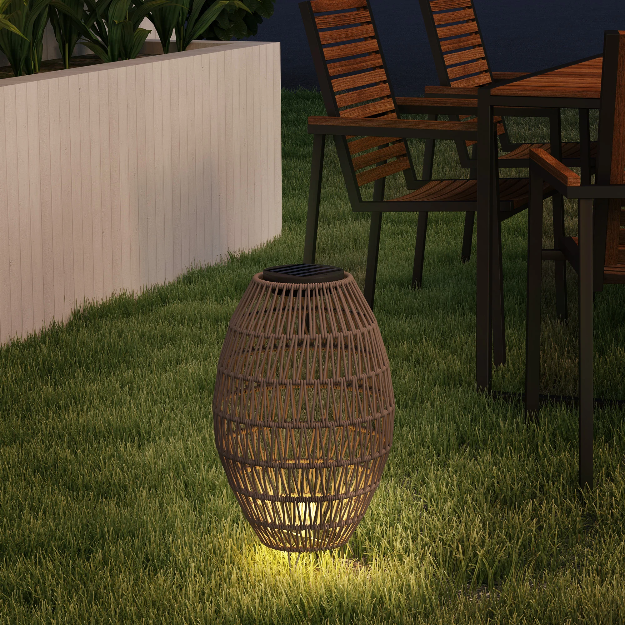Outsunny Rattan Solar Lamp, Auto On/Off Garden Lantern - Image 8