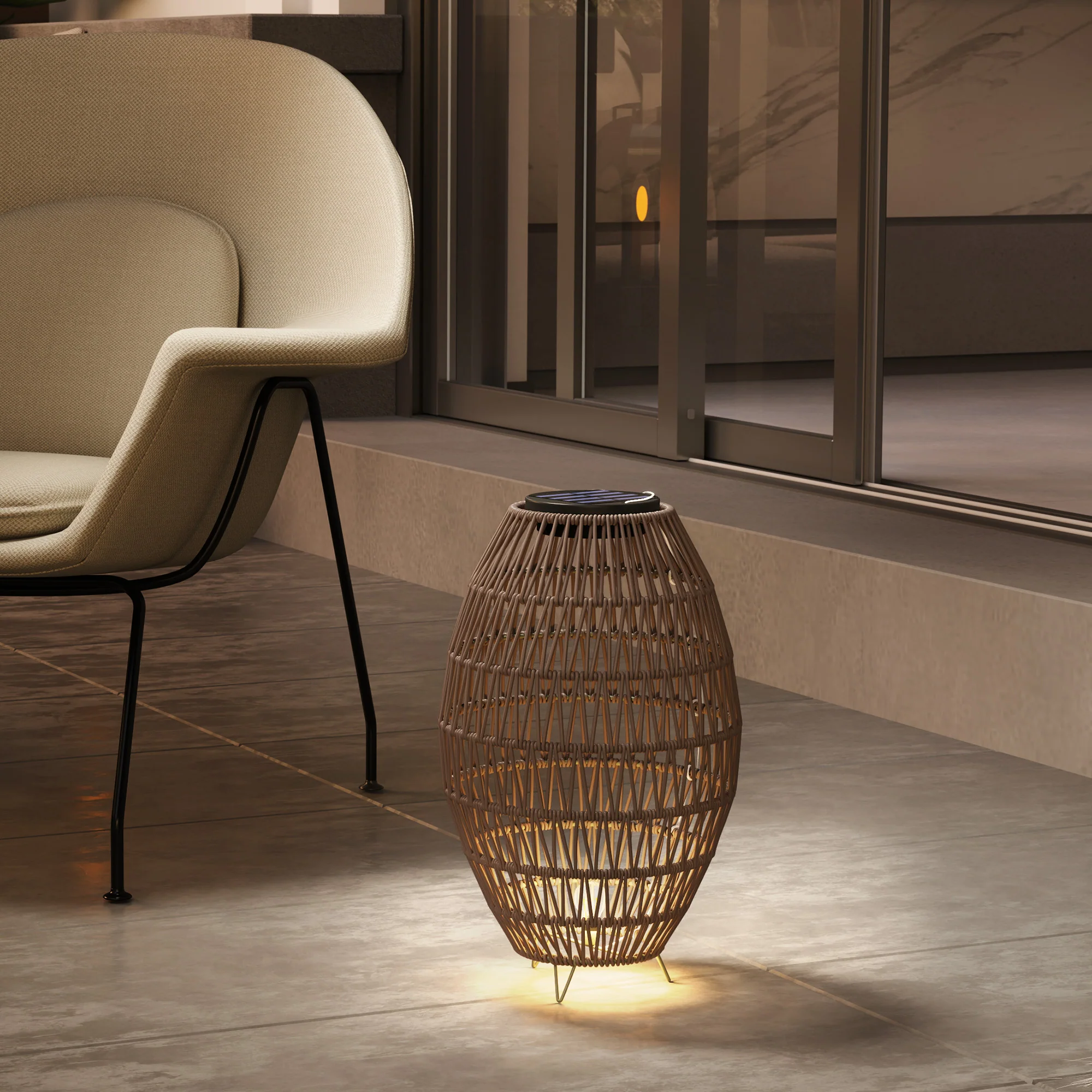 Outsunny Rattan Solar Lamp, Auto On/Off Garden Lantern - Image 9