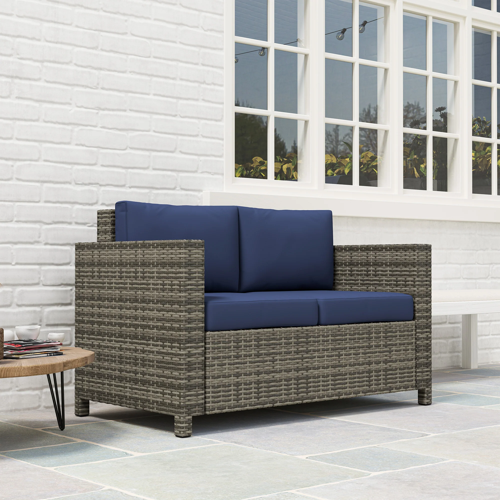 Outsunny Rattan Wicker 2-seat Sofa Loveseat Padded Garden Furniture - Image 9