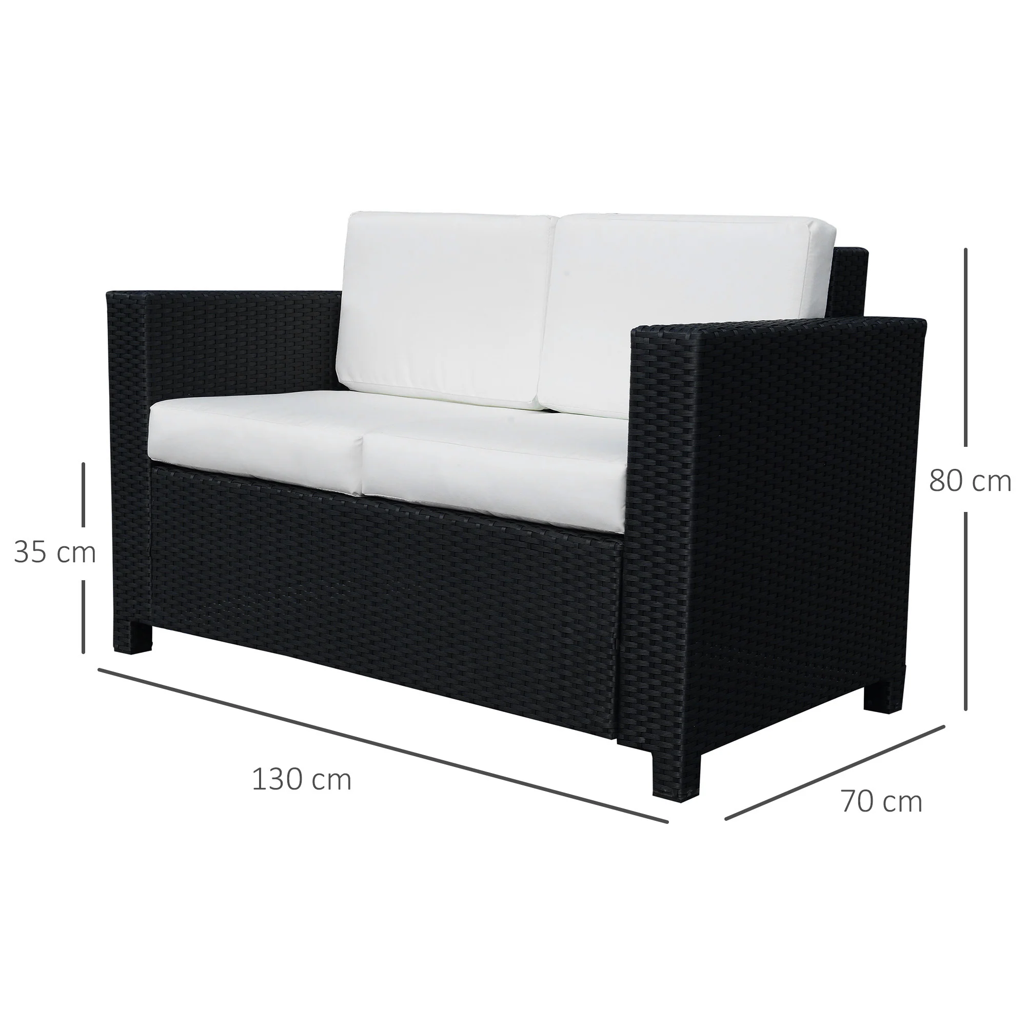Outsunny Rattan Wicker 2-seat Sofa Loveseat Padded Garden Furniture Black - Image 5
