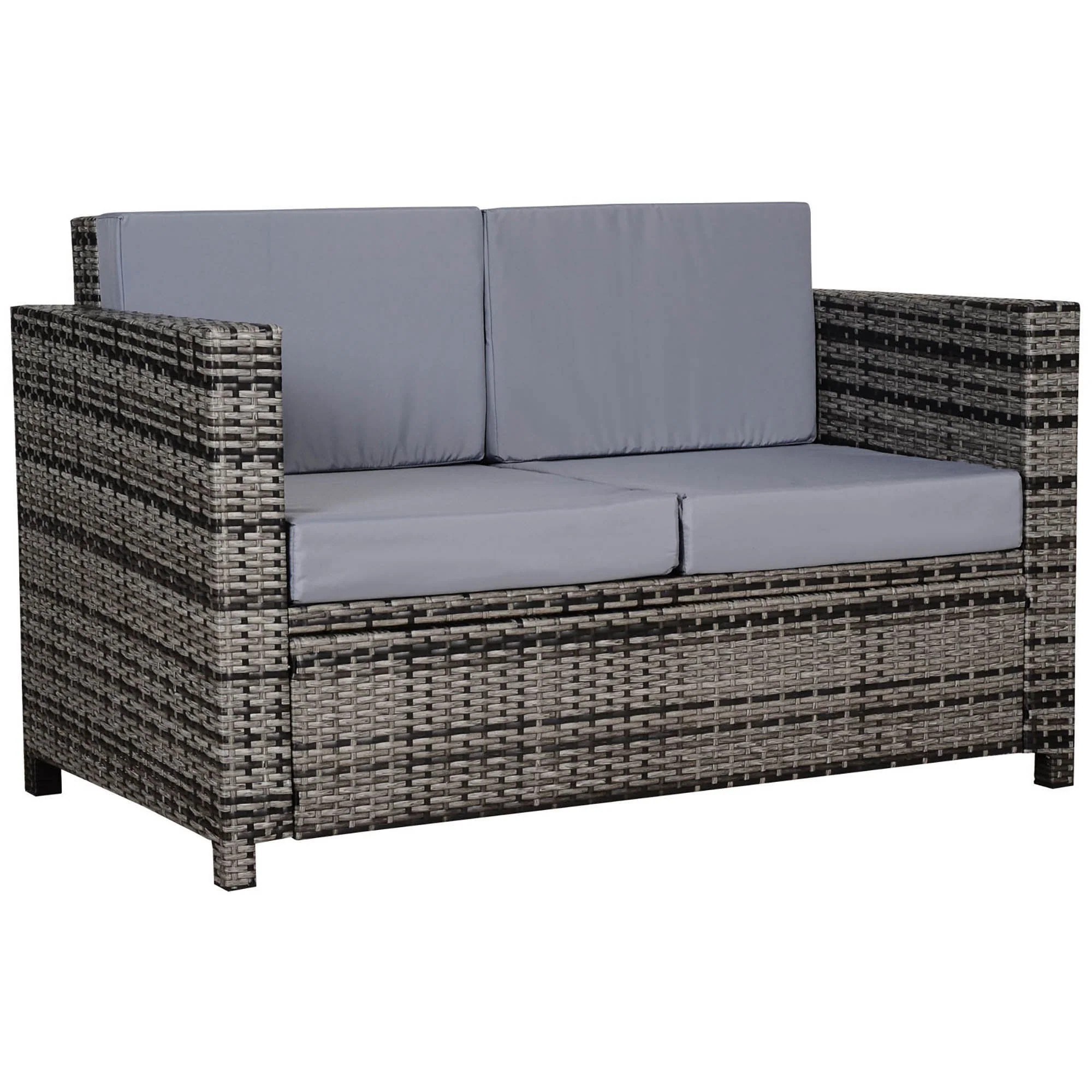 Outsunny Rattan Wicker 2-seat Sofa Loveseat Padded Garden Furniture Brown