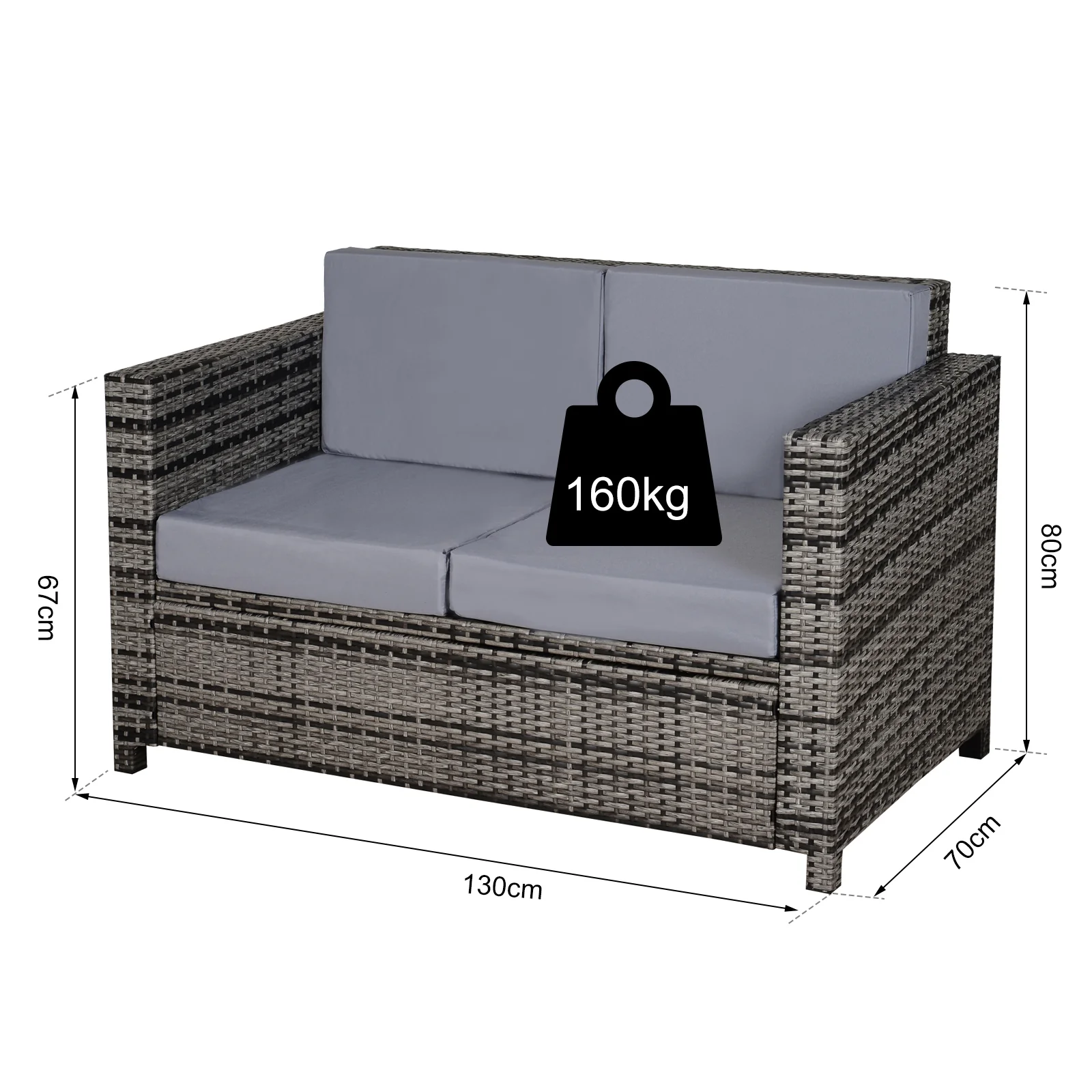Outsunny Rattan Wicker 2-seat Sofa Loveseat Padded Garden Furniture Brown - Image 5