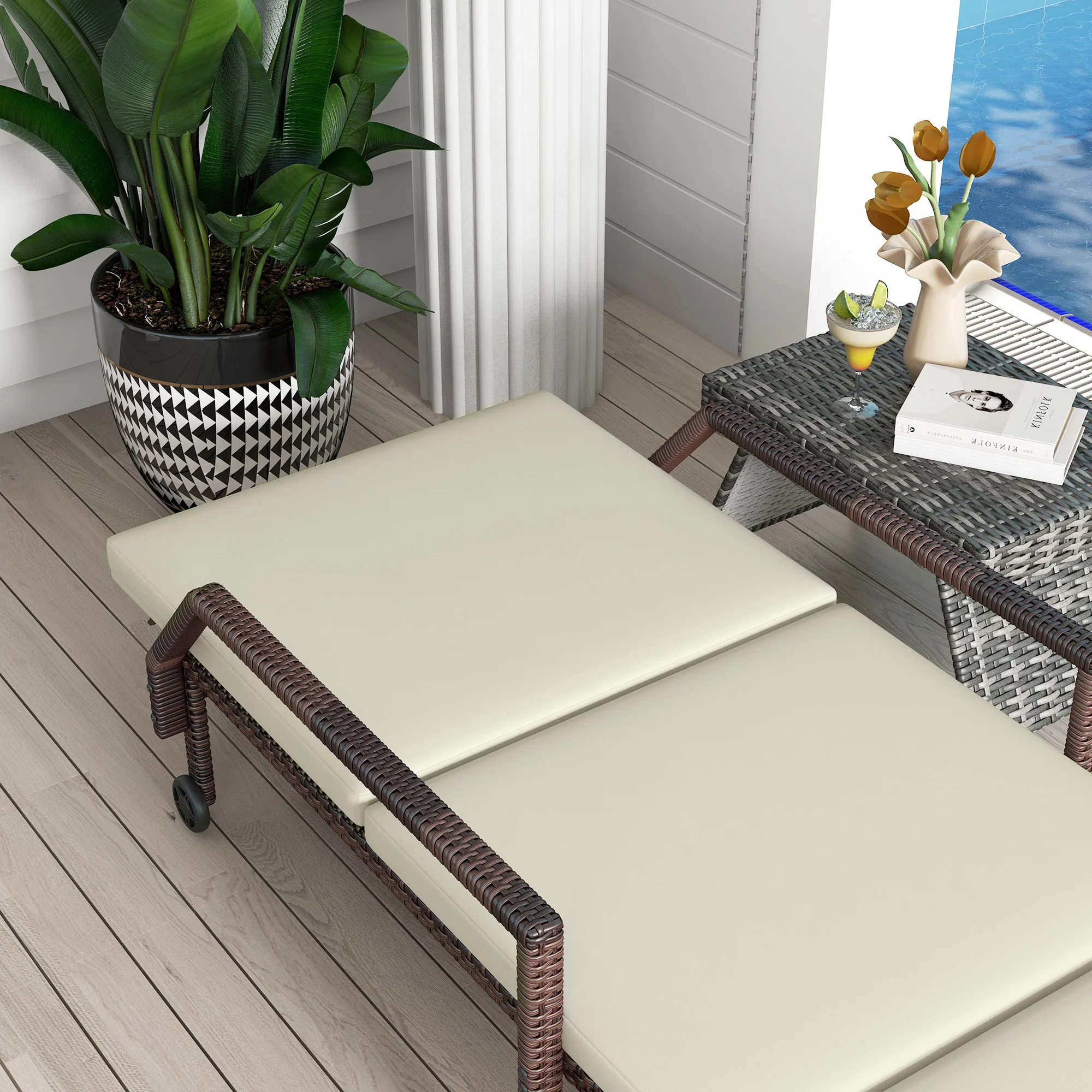 Outsunny Rattan Wicker Chaise Sun Lounger Garden w/ Adjustable Backrest & Wheels - Image 8