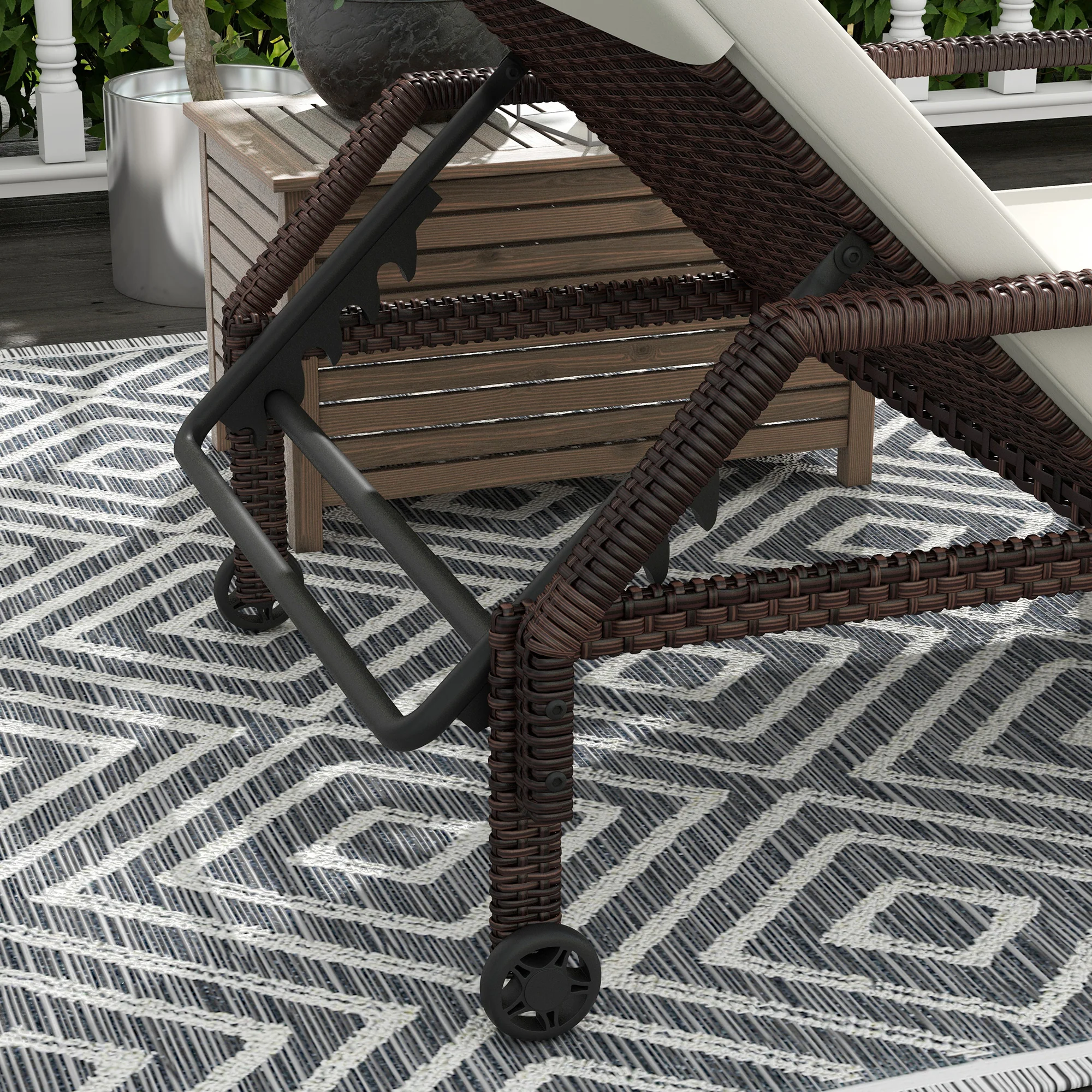 Outsunny Rattan Wicker Chaise Sun Lounger Garden w/ Adjustable Backrest & Wheels - Image 9