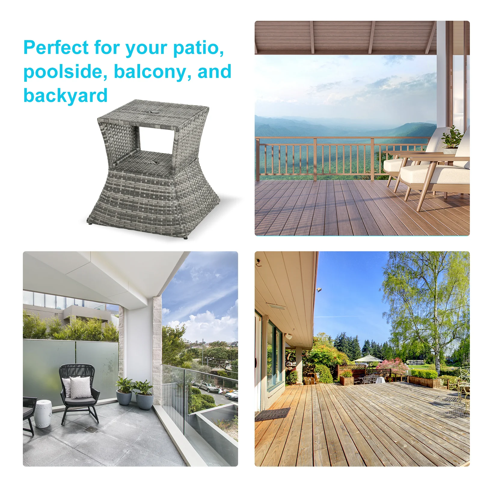Outsunny Rattan Wicker Tea Coffee Table W/ Umbrella Hole And Storage Space Grey - Image 3
