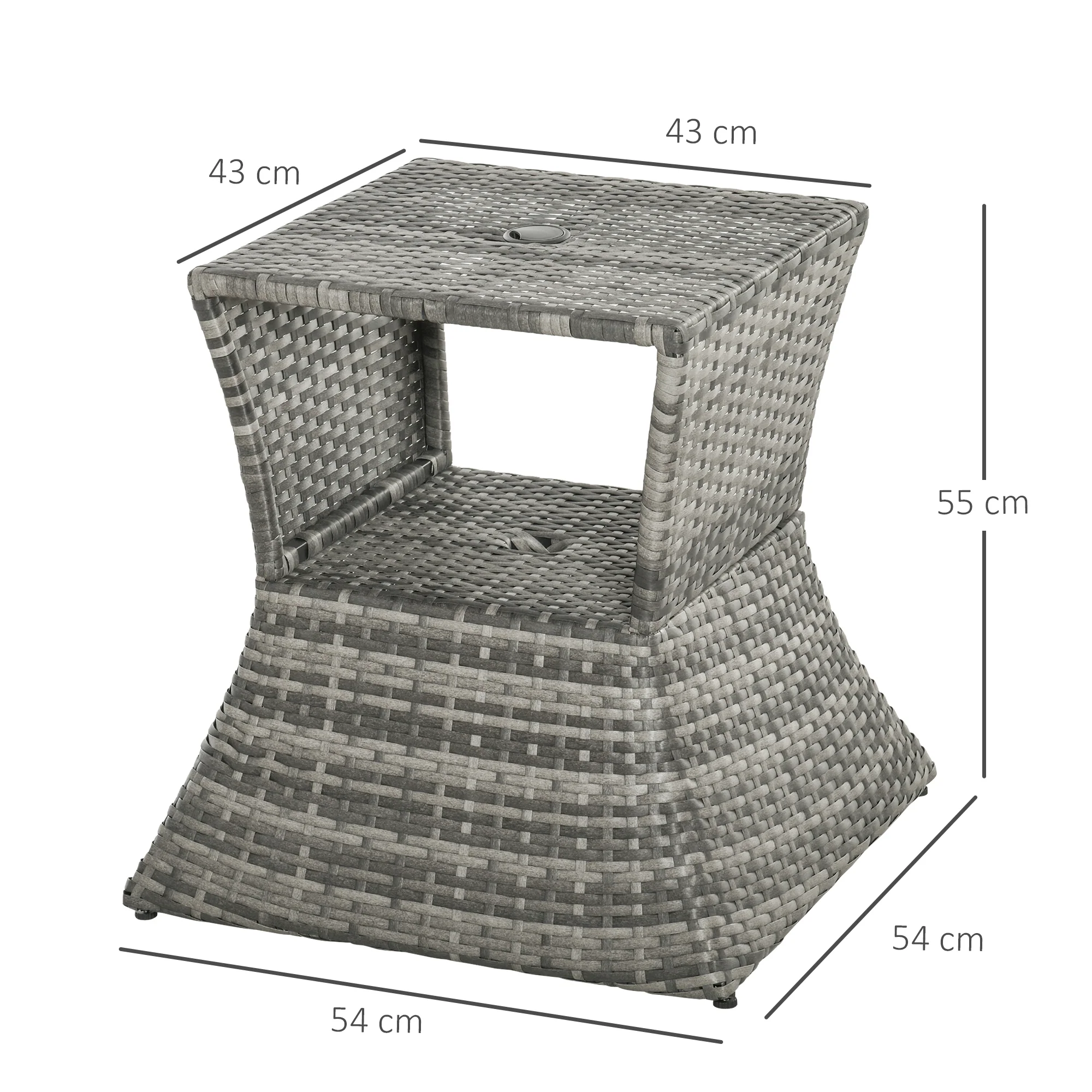 Outsunny Rattan Wicker Tea Coffee Table W/ Umbrella Hole And Storage Space Grey - Image 5