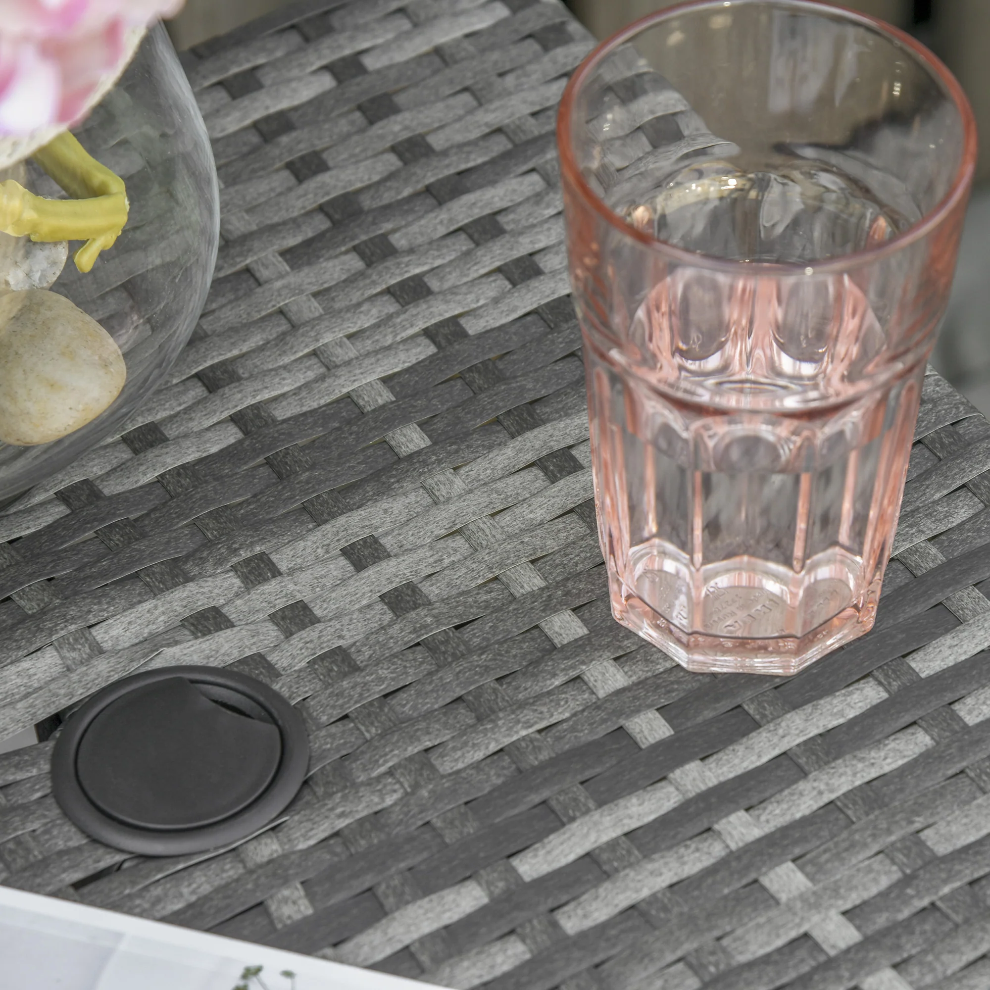 Outsunny Rattan Wicker Tea Coffee Table W/ Umbrella Hole And Storage Space Grey - Image 8