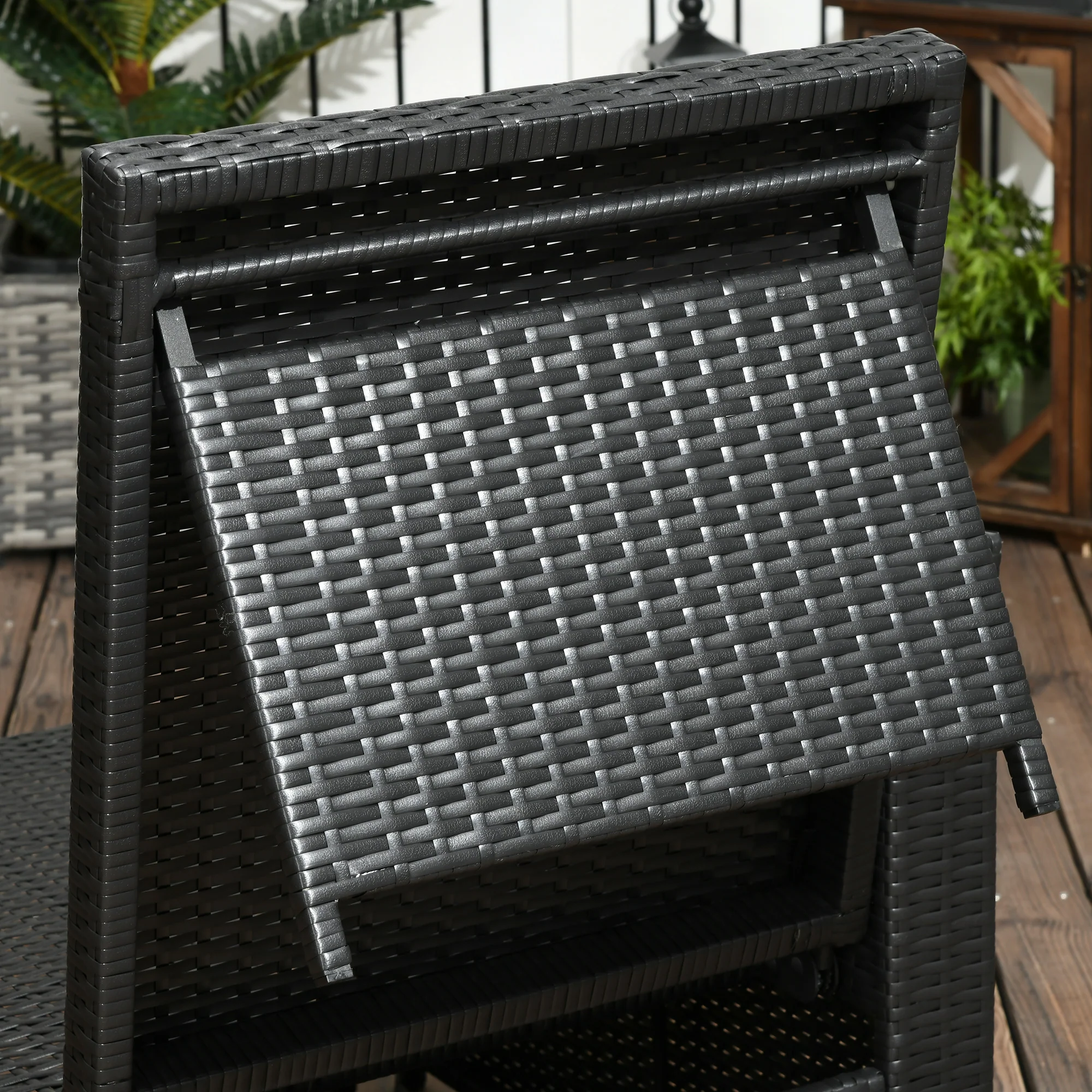 Outsunny Recliner Rattan Sun Lounger w/ Storage Tea Table & Footstools, Balck - Image 8