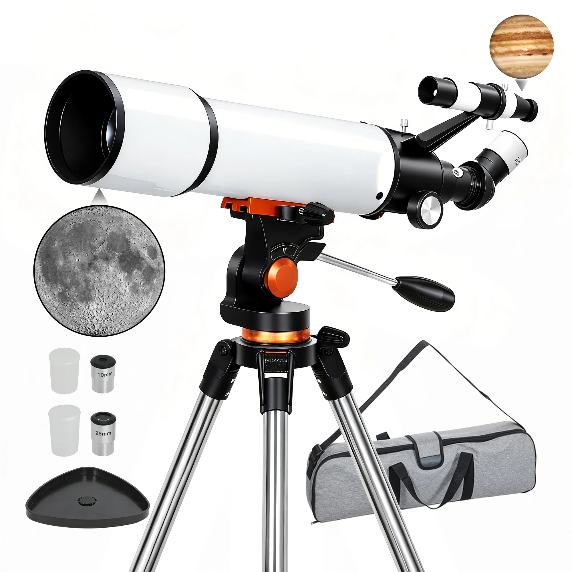 Outsunny Refractor Astronomy Telescope with Aperture, Carry Bag, White - Image 10