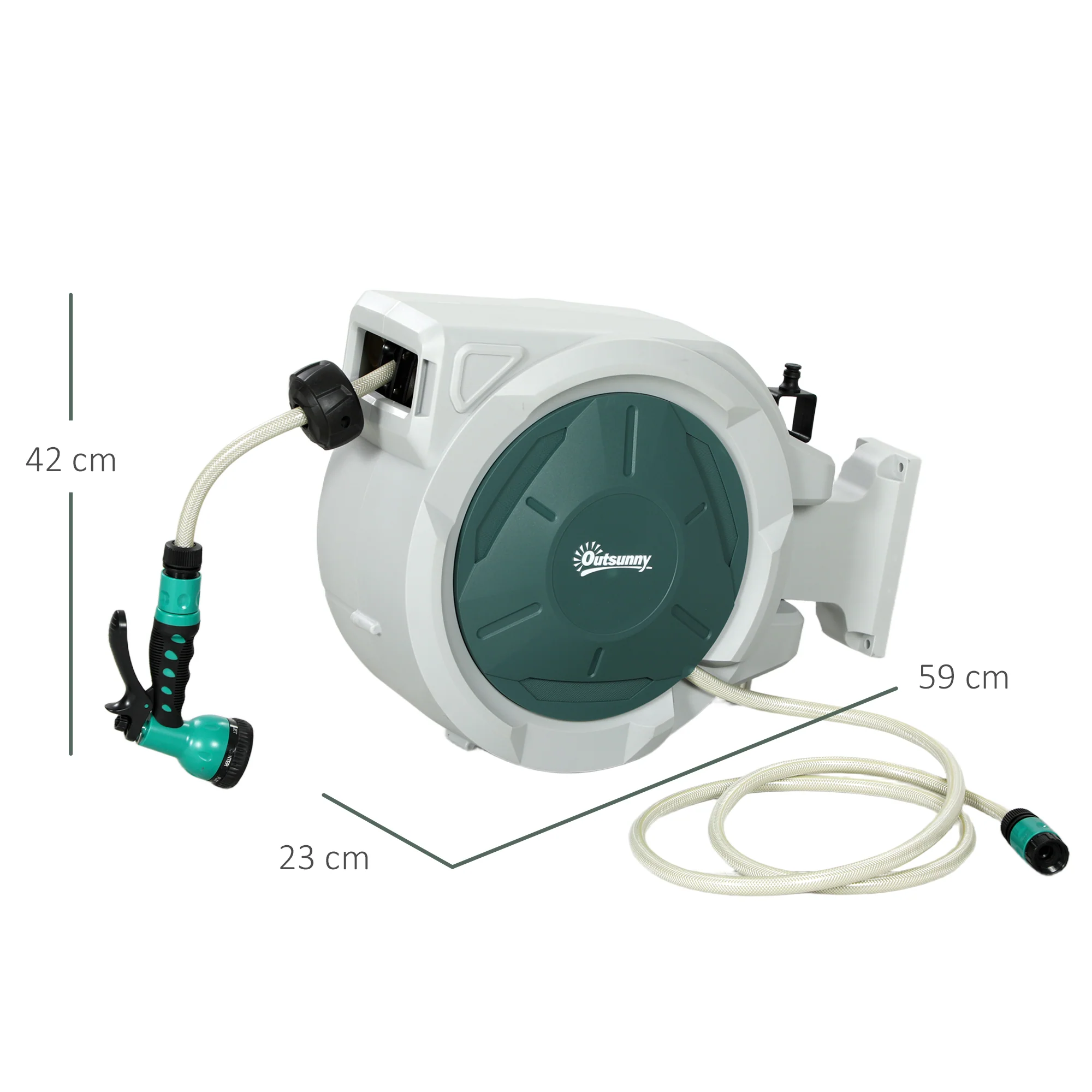 Outsunny Retractable Hose Reel Wall Mounted With Lock, Grey - Image 5