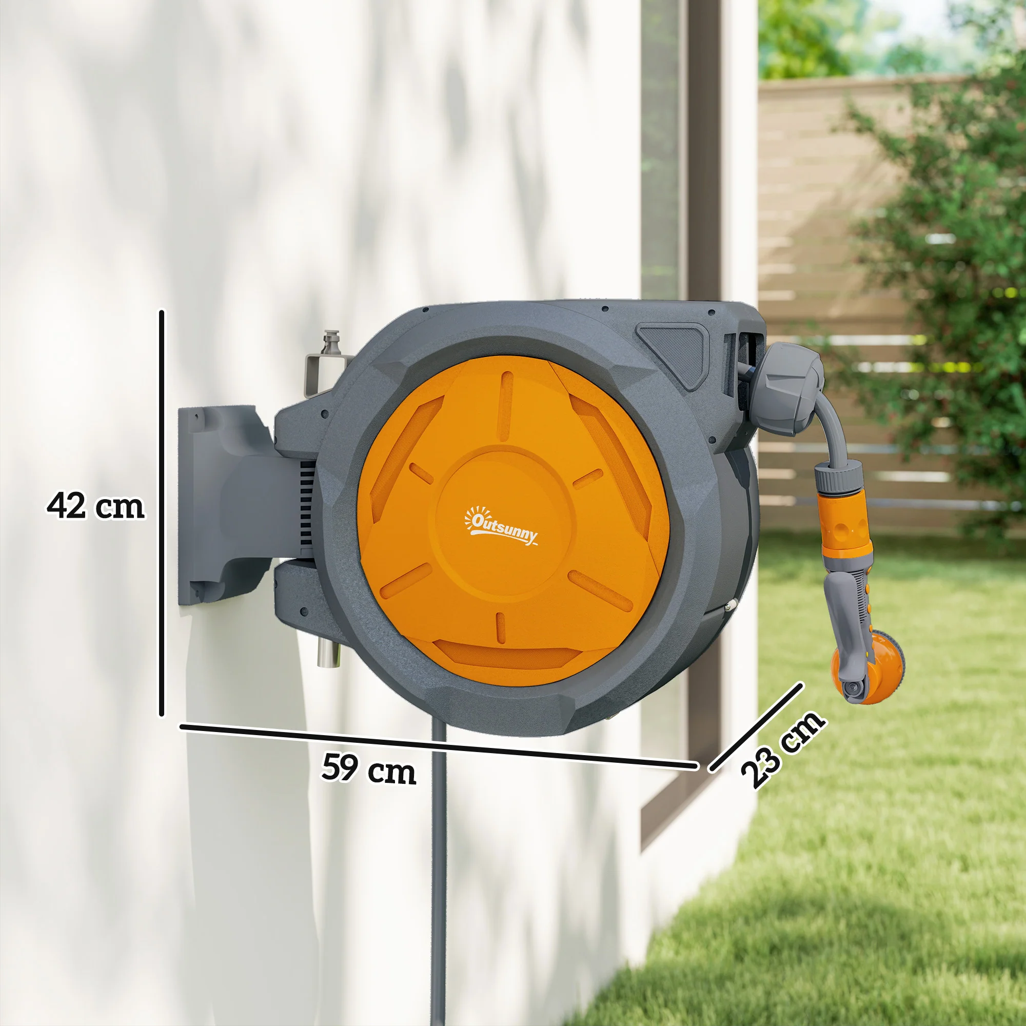 Outsunny Retractable Hose Reel Wall Mounted With Lock, Orange - Image 5