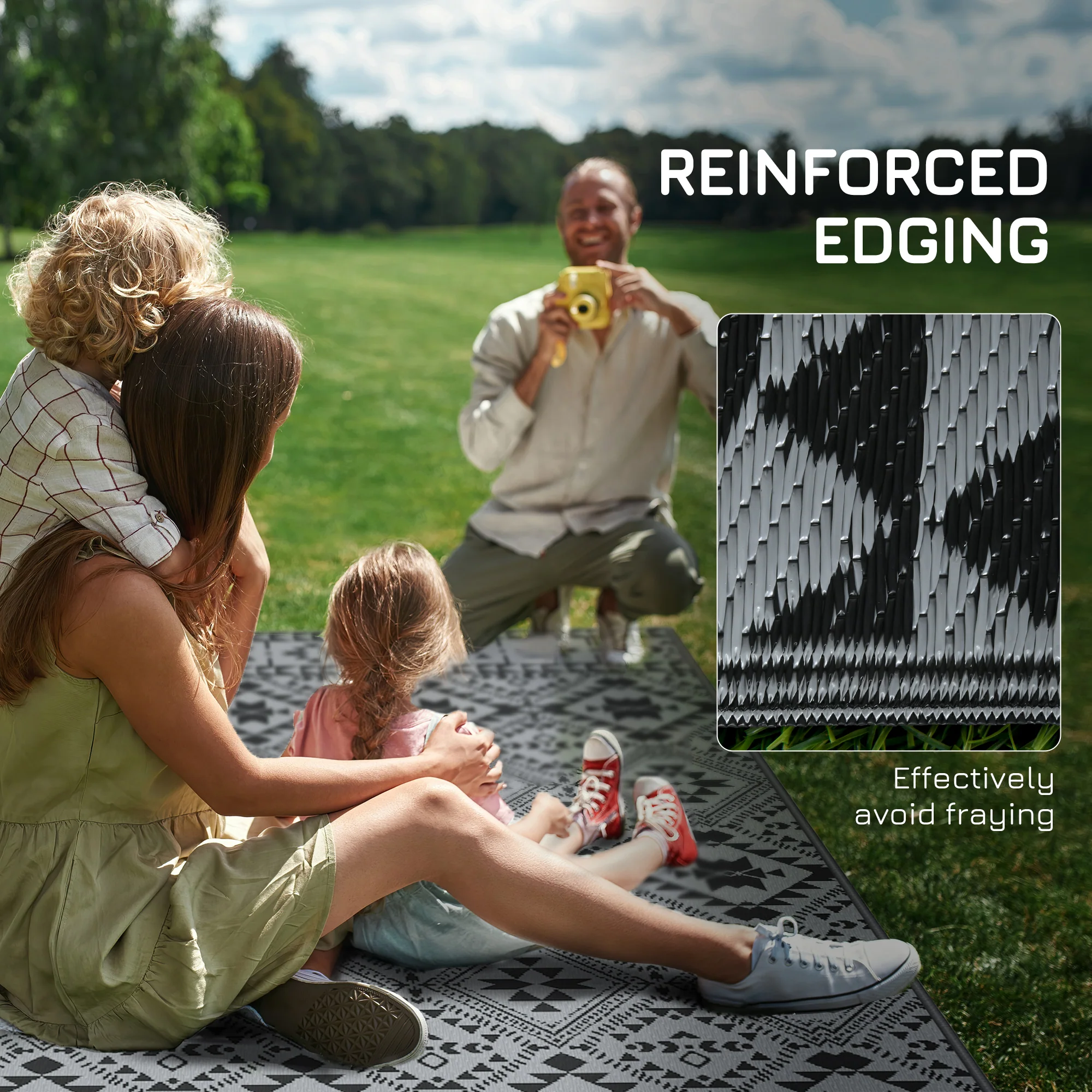 Outsunny Reversible Waterproof Outdoor Rug W/ Carry Bag, 182 X 274cm, Black - Image 8