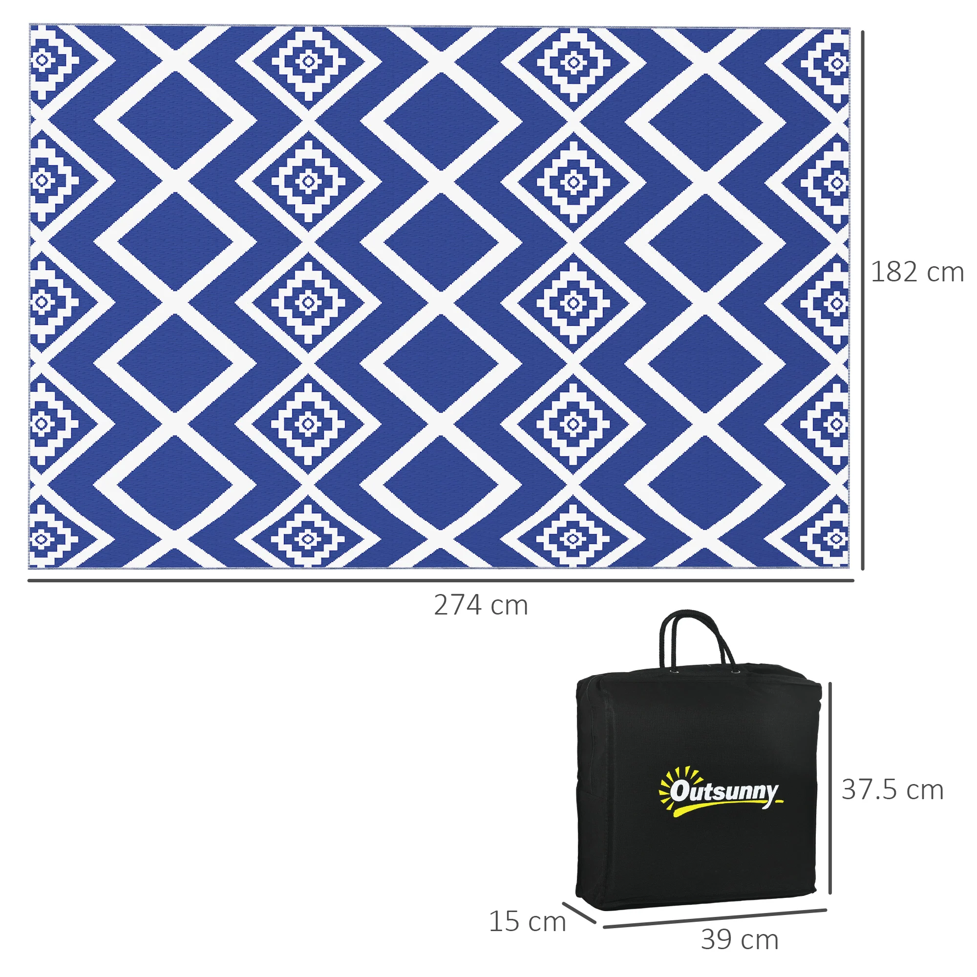Outsunny Reversible Waterproof Outdoor Rug W/ Carry Bag, 182 x 274cm, Blue - Image 5