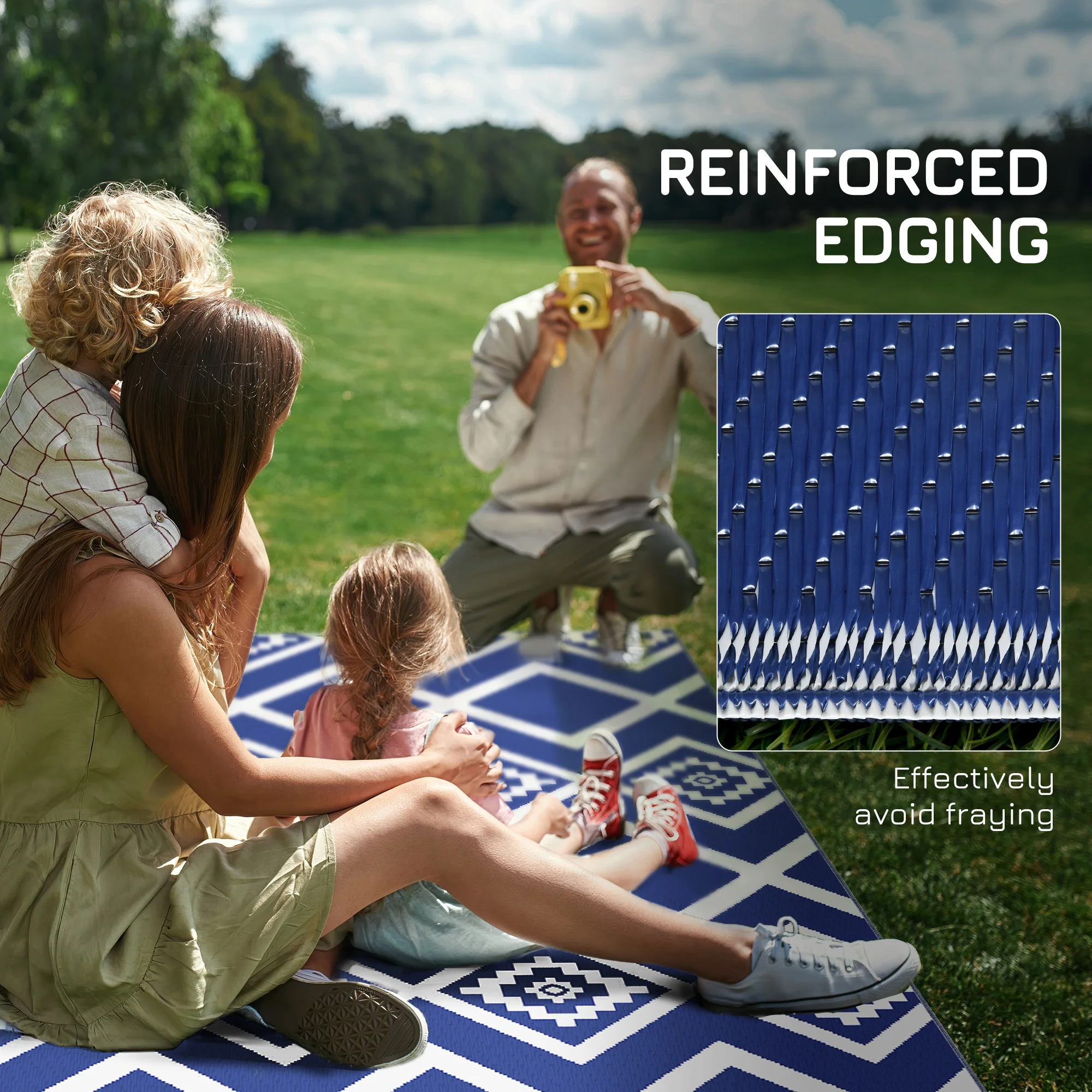 Outsunny Reversible Waterproof Outdoor Rug W/ Carry Bag, 182 x 274cm, Blue - Image 8