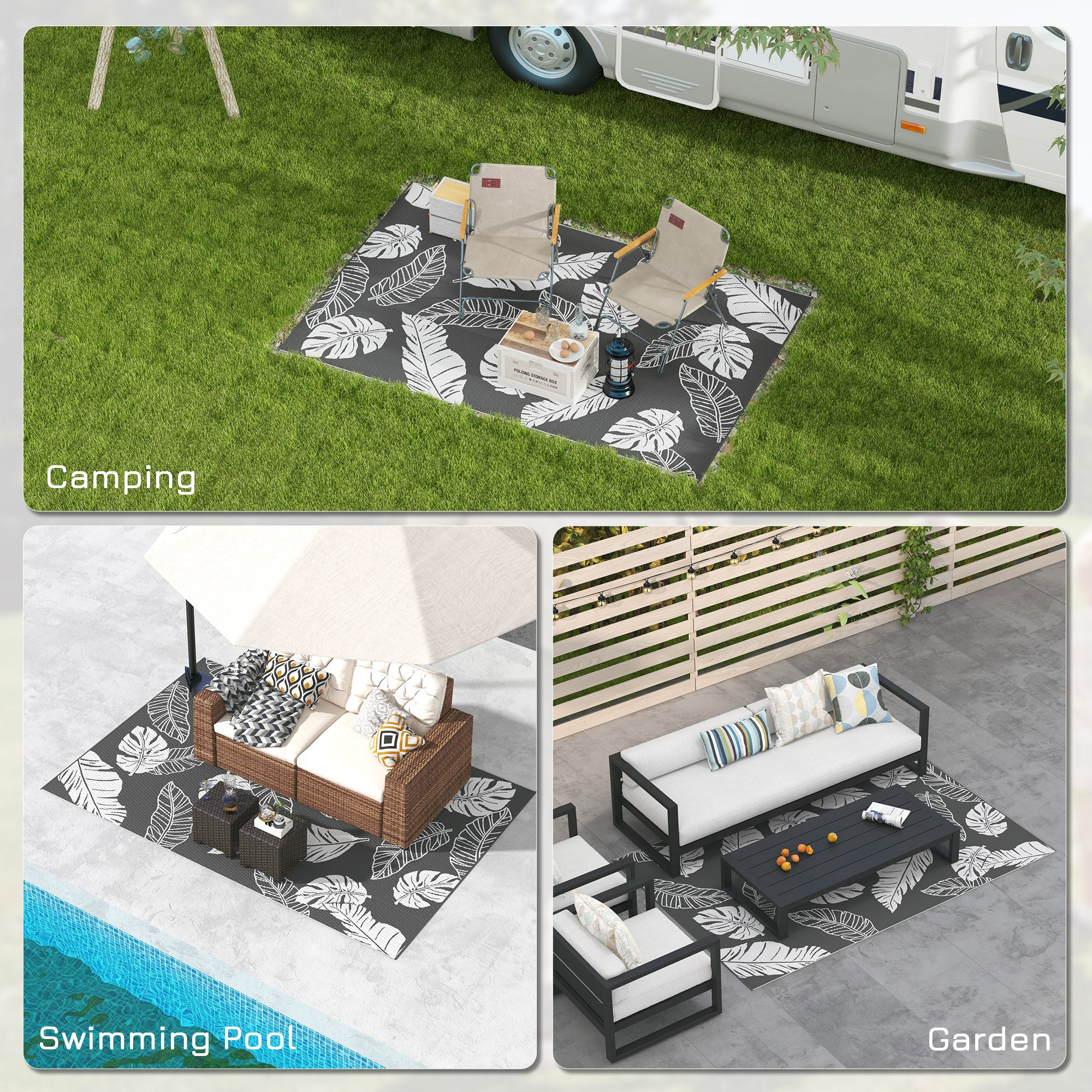 Outsunny Reversible Waterproof Outdoor Rug W/ Carry Bag, 182 X 274cm, Grey - Image 4