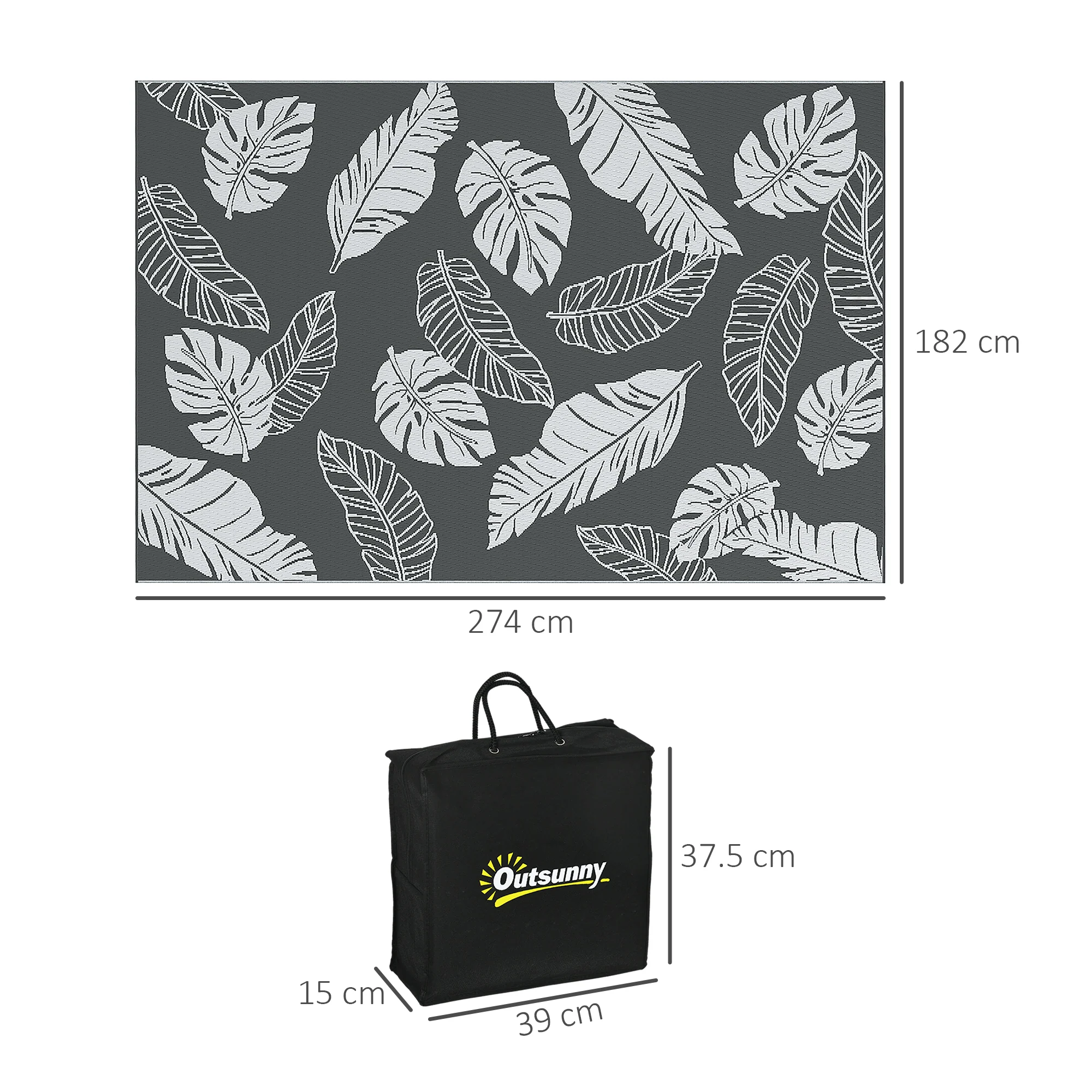 Outsunny Reversible Waterproof Outdoor Rug W/ Carry Bag, 182 X 274cm, Grey - Image 5