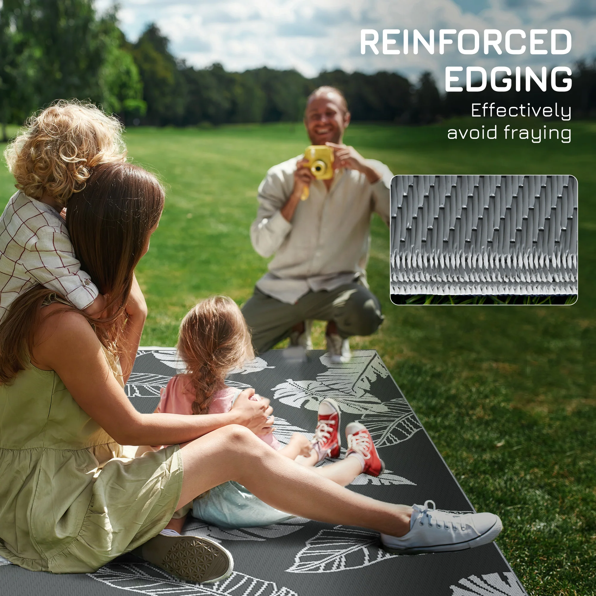 Outsunny Reversible Waterproof Outdoor Rug W/ Carry Bag, 182 X 274cm, Grey - Image 8