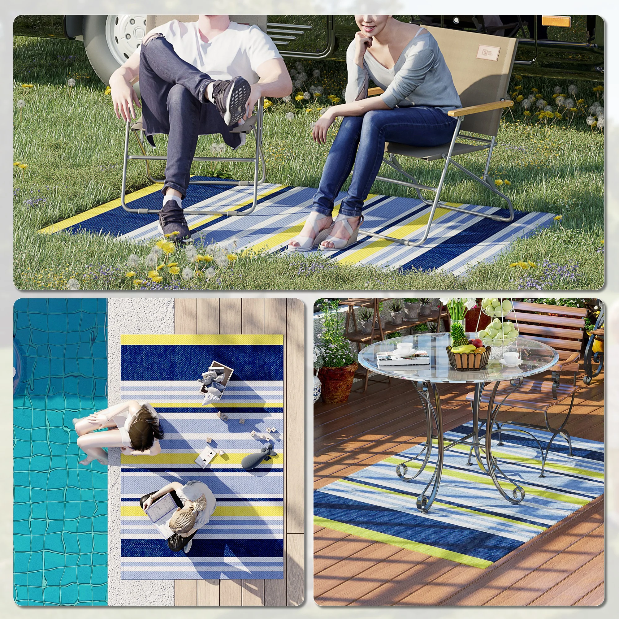 Outsunny Reversible Waterproof Plastic Straw Outdoor RV Rug, 121 x 182 cm - Image 4