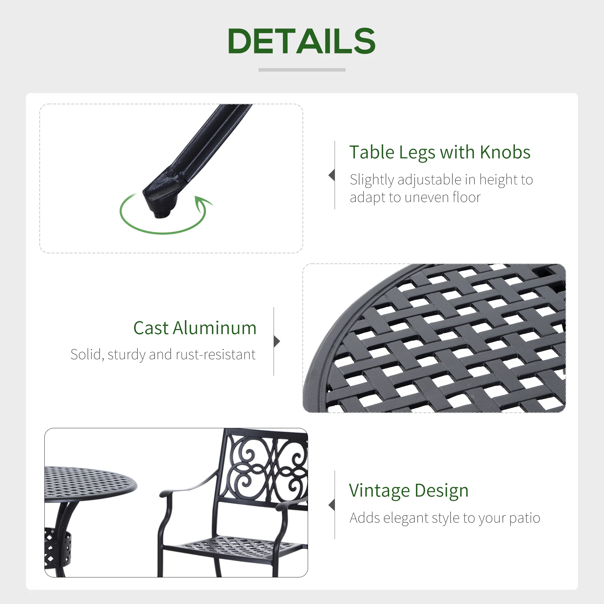 Outsunny Round Aluminium Outdoor Garden Dining Table with Umbrella Hole, Black - Image 4