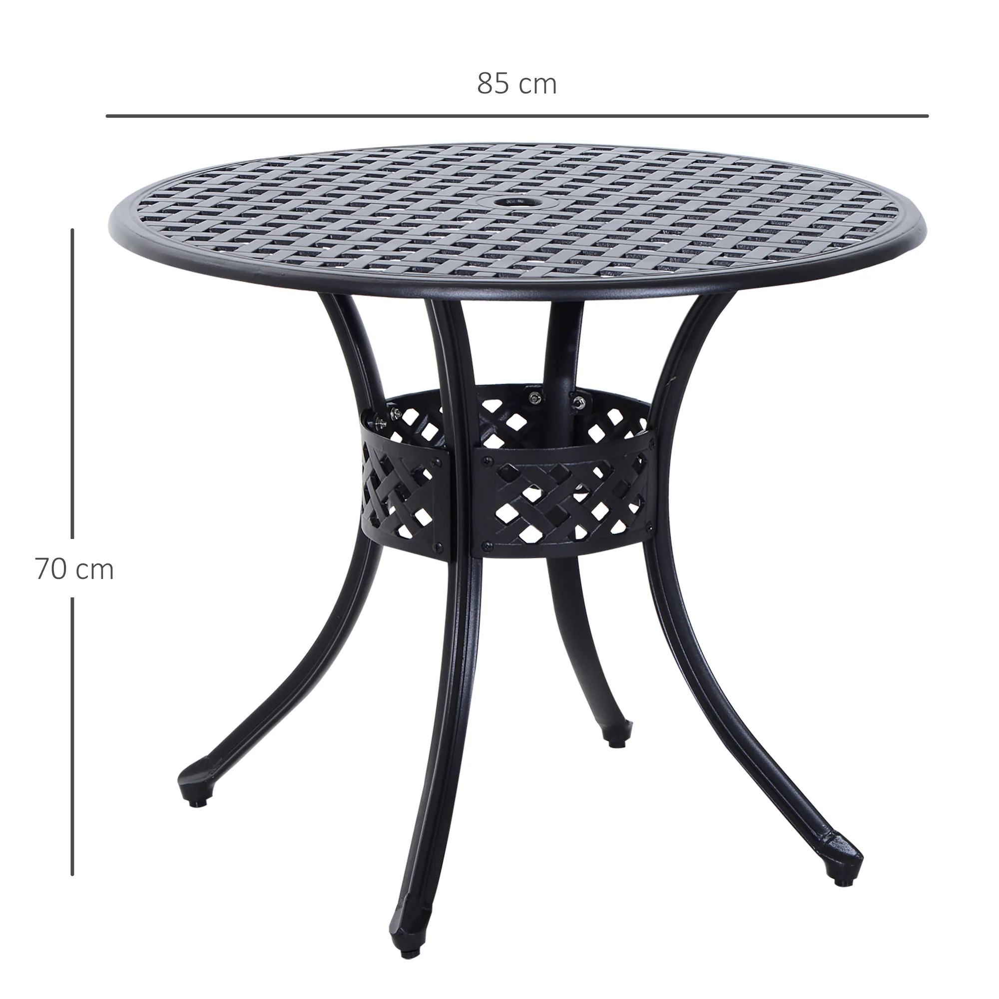 Outsunny Round Aluminium Outdoor Garden Dining Table with Umbrella Hole, Black - Image 5