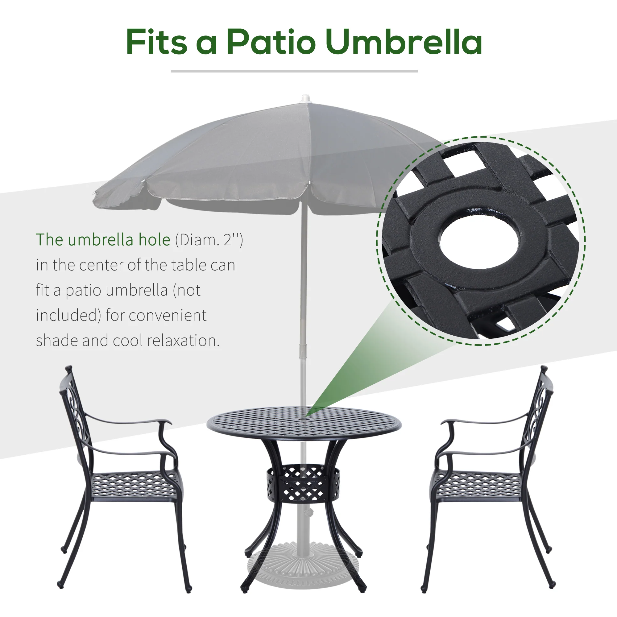 Outsunny Round Aluminium Outdoor Garden Dining Table with Umbrella Hole, Black - Image 6