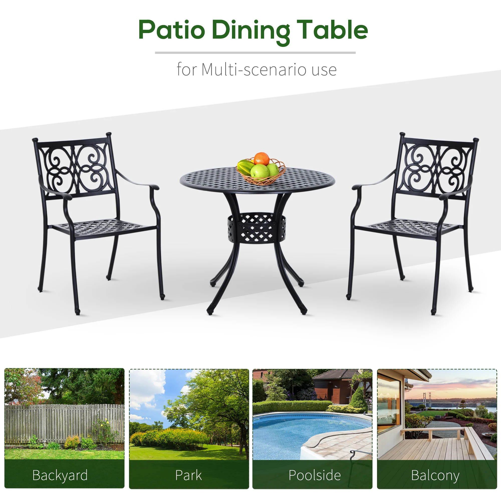 Outsunny Round Aluminium Outdoor Garden Dining Table with Umbrella Hole, Black - Image 7