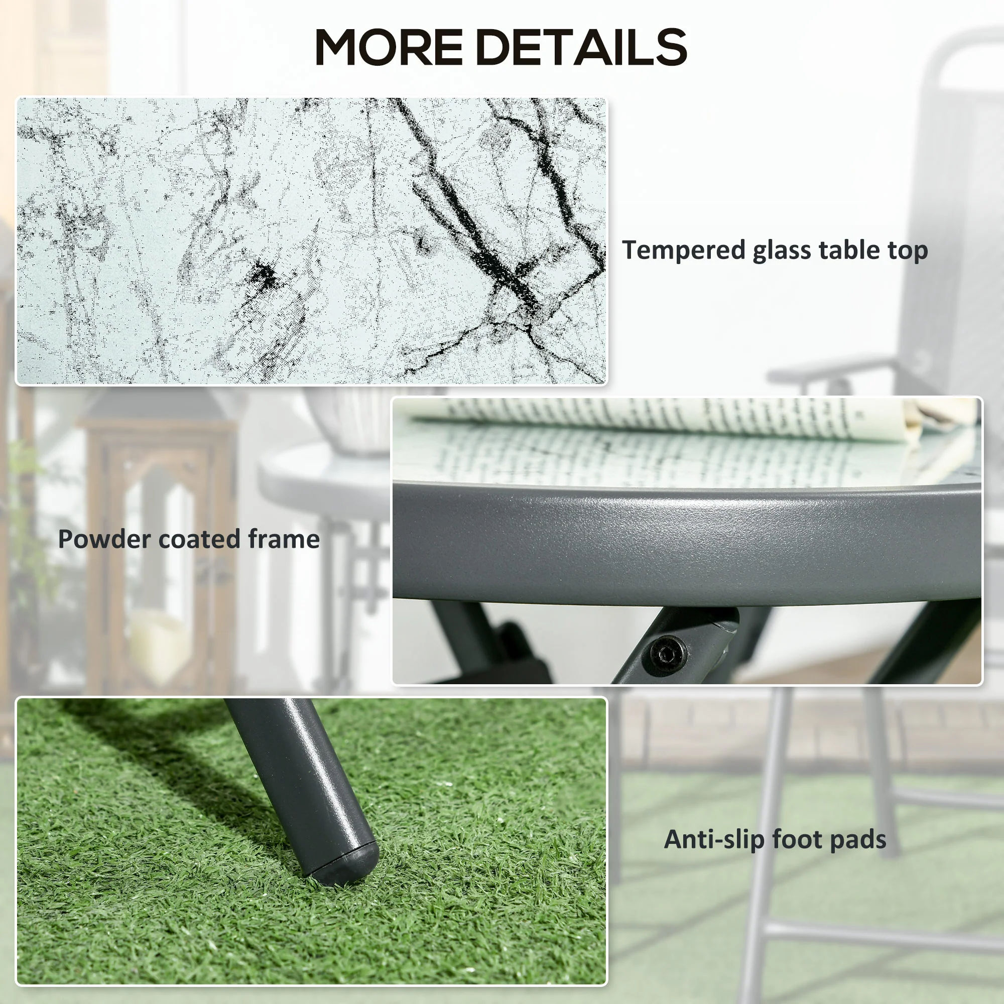Outsunny Round Folding Side Table W/ Imitation Marble Glass Top, White - Image 7