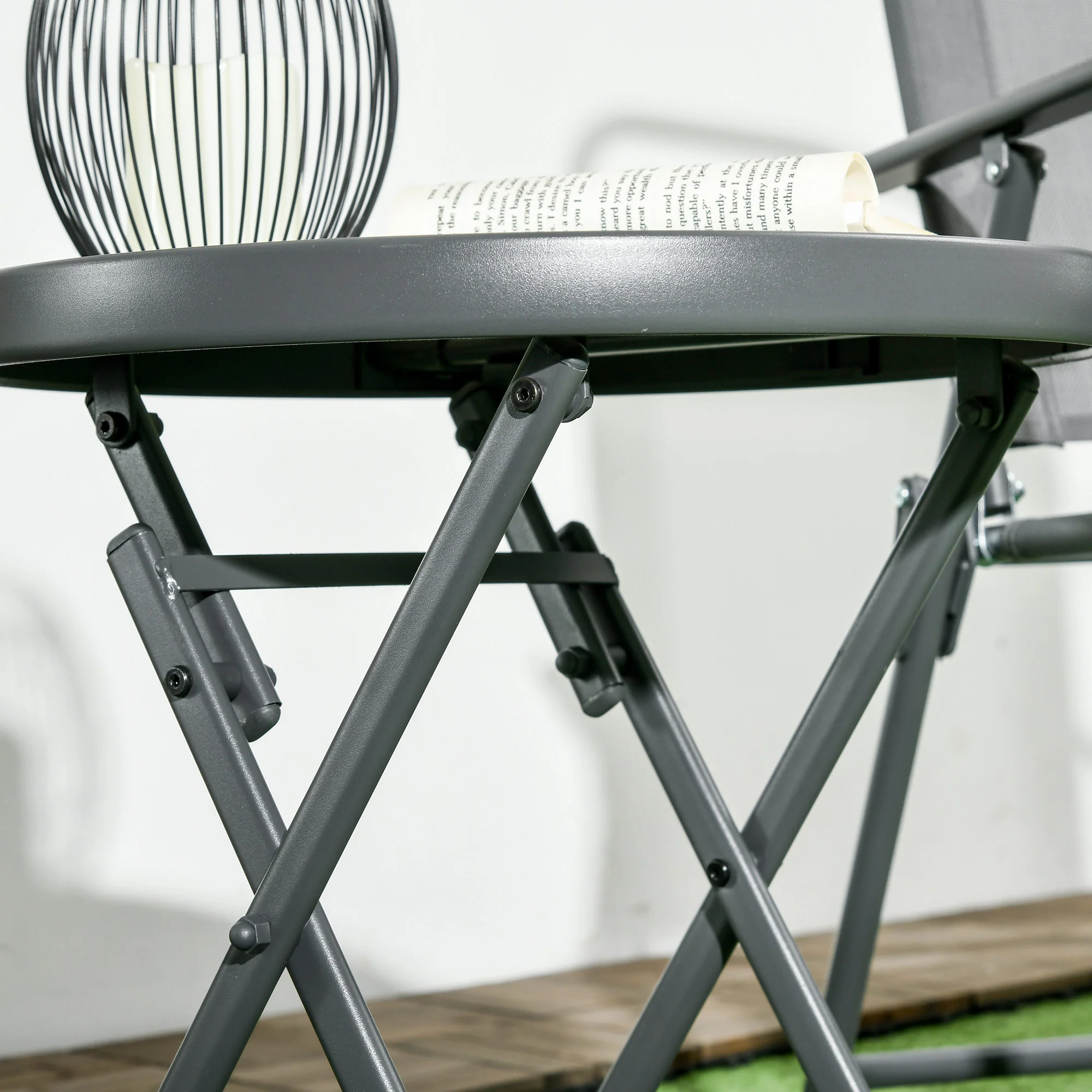 Outsunny Round Folding Side Table W/ Imitation Marble Glass Top, White - Image 9