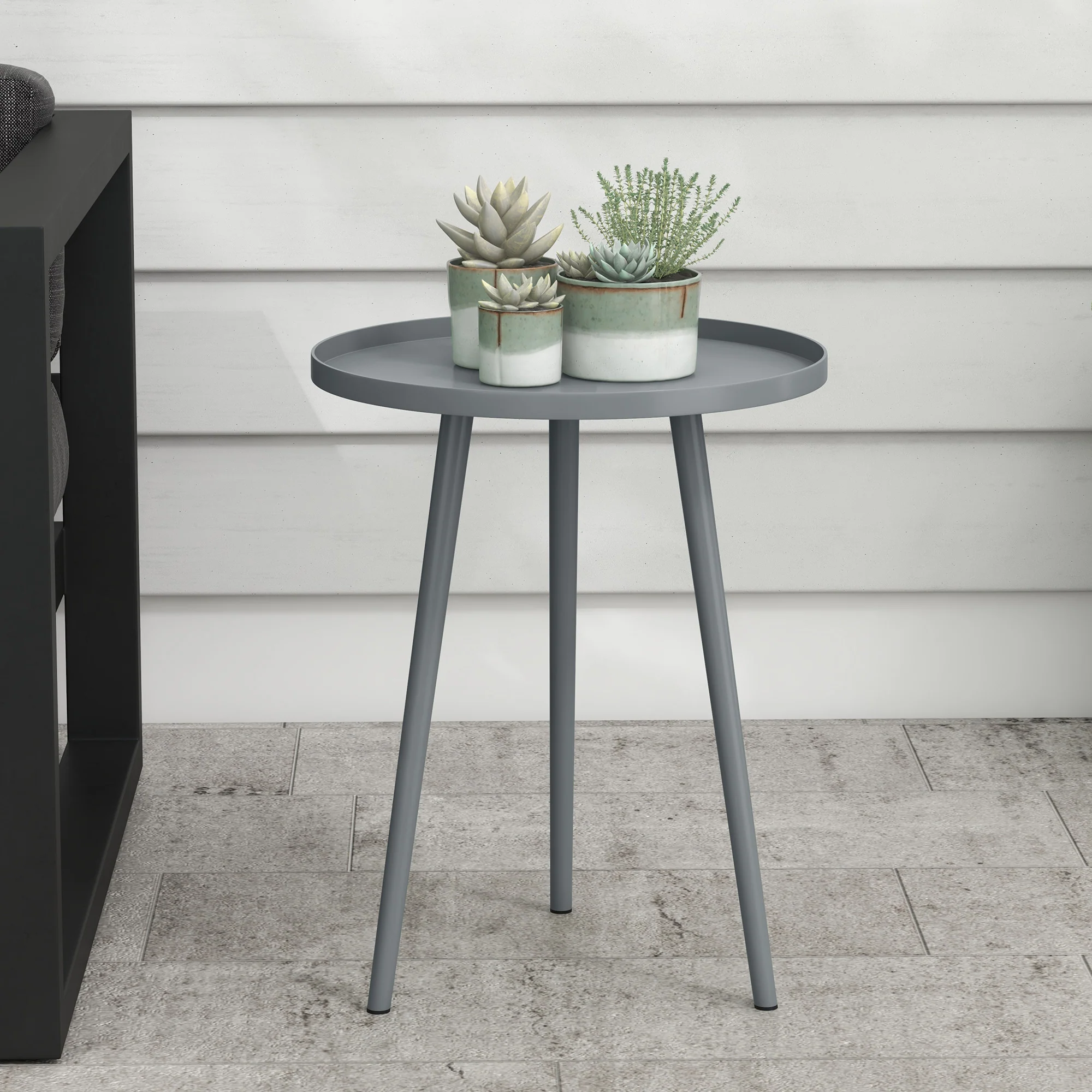 Outsunny Round Garden Coffee Table, Outdoor Side Table With Rounded Edge - Image 2