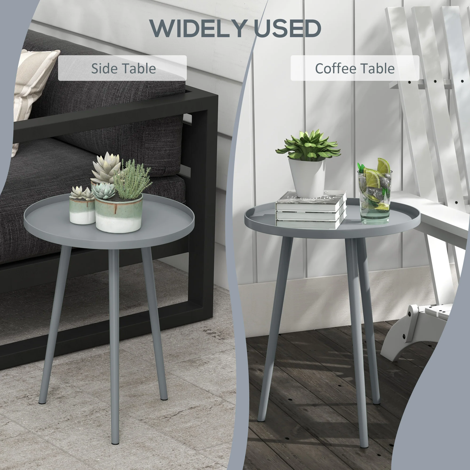 Outsunny Round Garden Coffee Table, Outdoor Side Table With Rounded Edge - Image 5