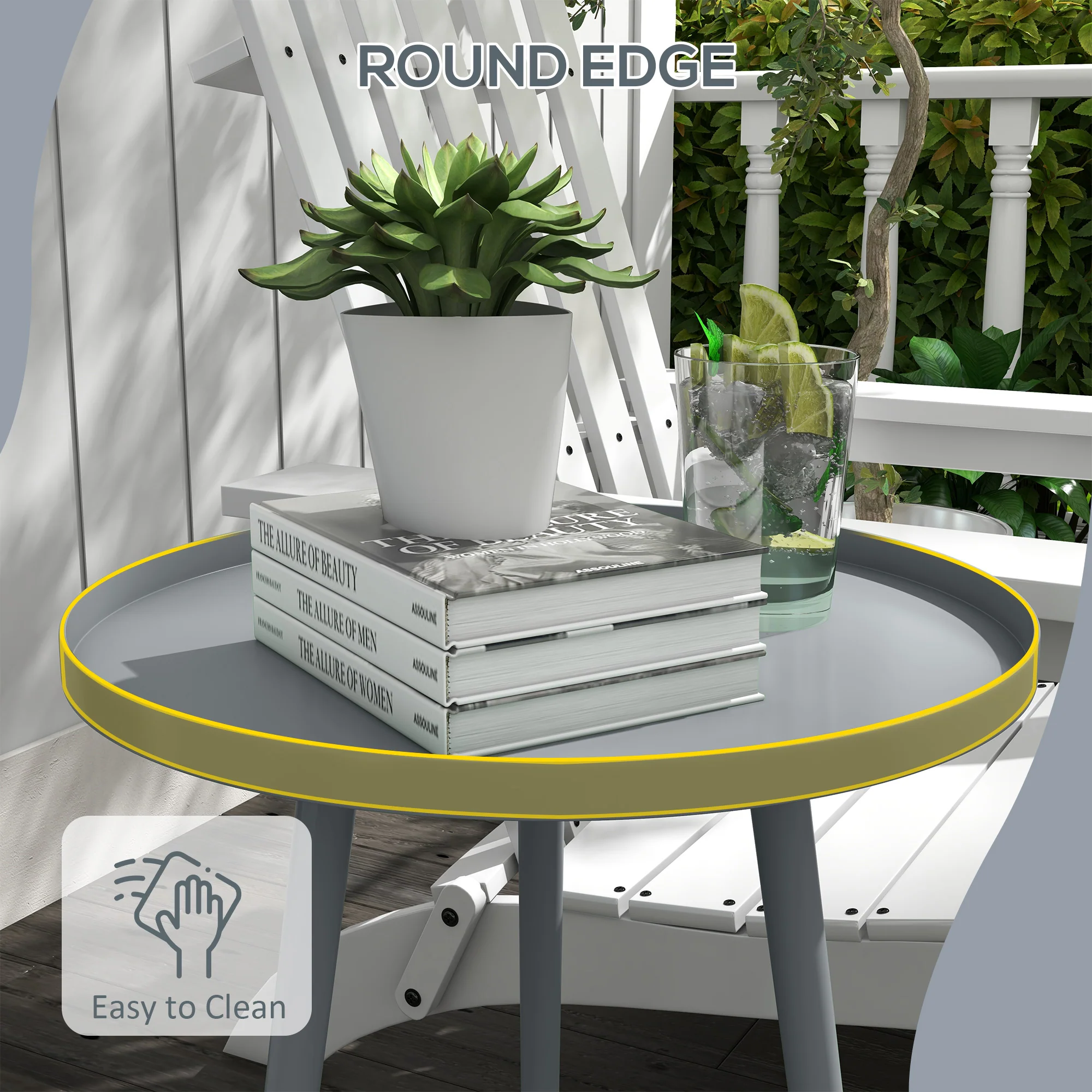 Outsunny Round Garden Coffee Table, Outdoor Side Table With Rounded Edge - Image 6