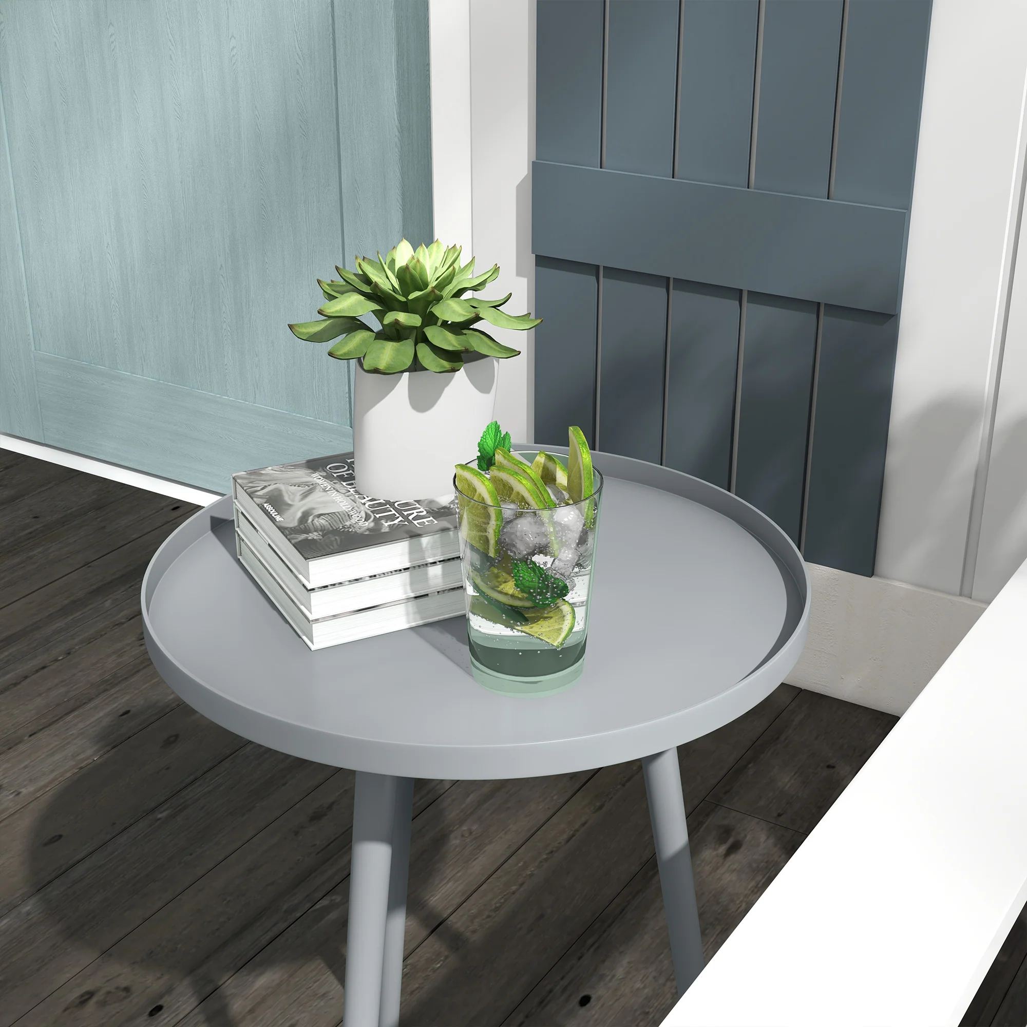 Outsunny Round Garden Coffee Table, Outdoor Side Table With Rounded Edge - Image 8
