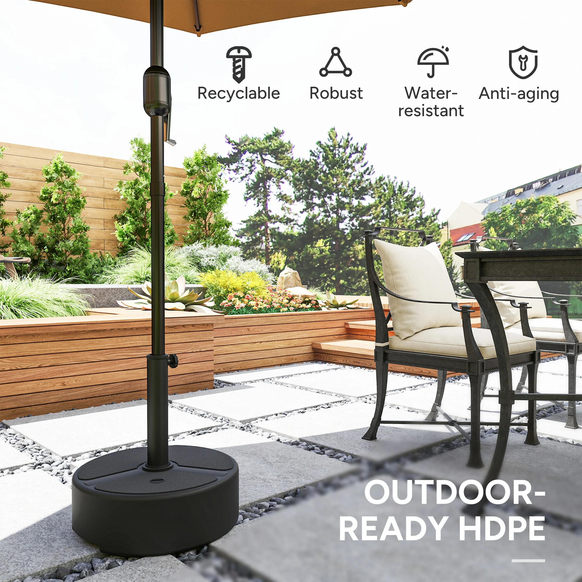 Outsunny Round Garden Parasol Base, Sand/Water Filled Parasol Stand, Black - Image 6