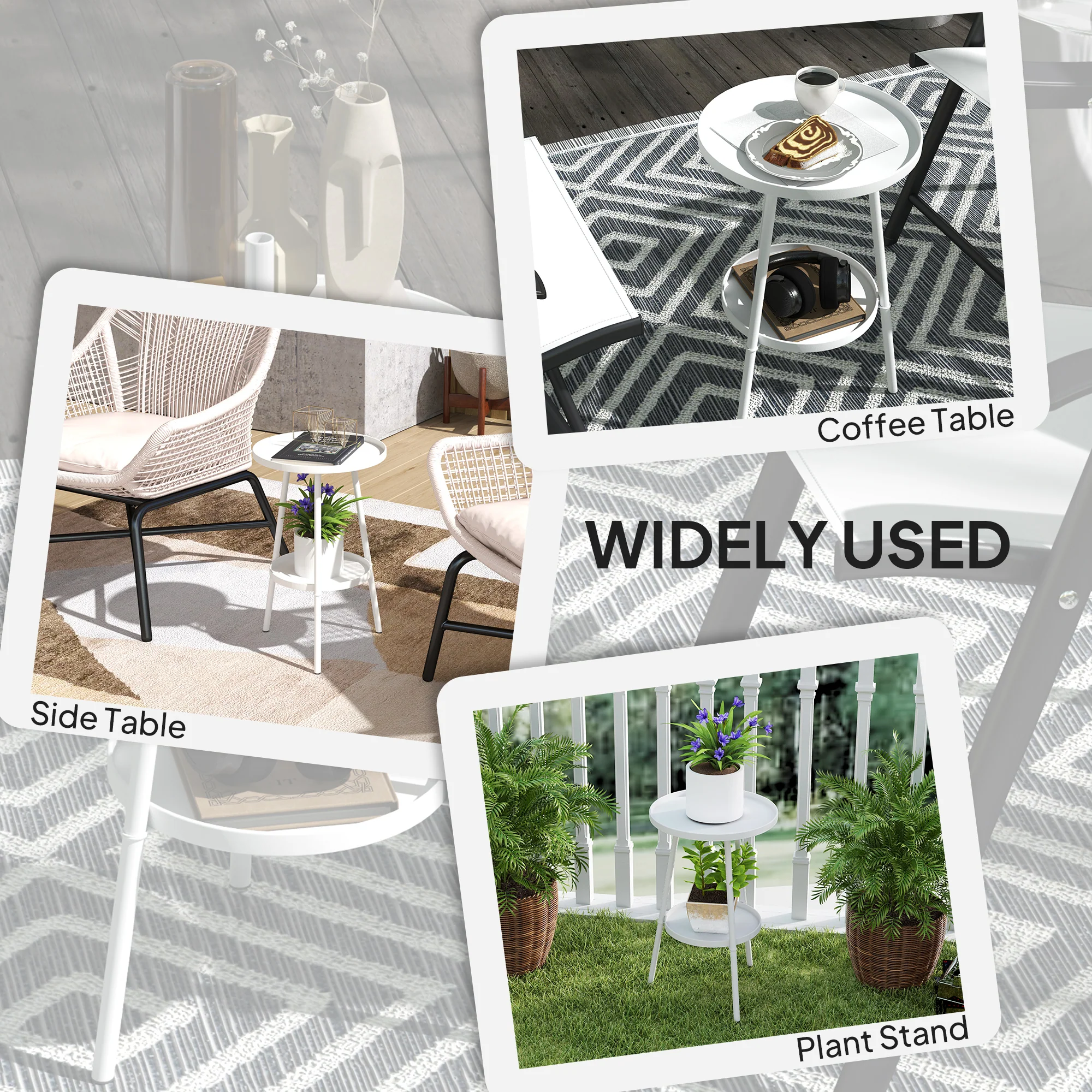 Outsunny Round Garden Table, 2-Tier Metal Patio Table Coffee Table, White - Image 6