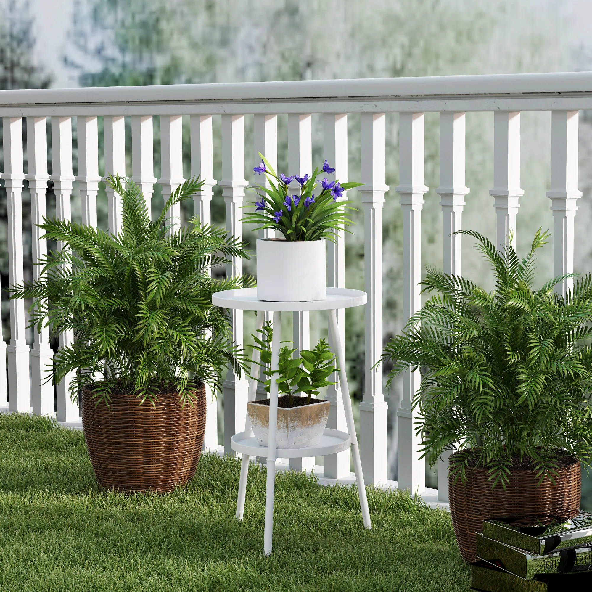 Outsunny Round Garden Table, 2-Tier Metal Patio Table Coffee Table, White - Image 7