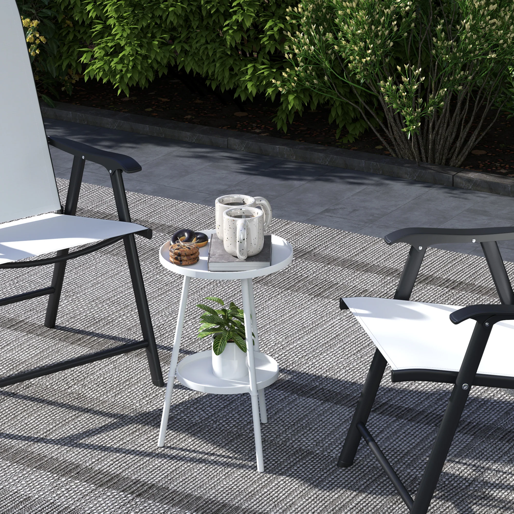 Outsunny Round Garden Table, 2-Tier Metal Patio Table Coffee Table, White - Image 8