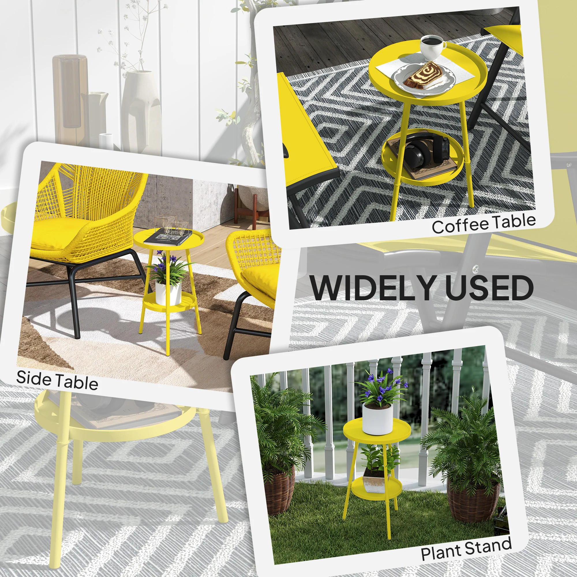 Outsunny Round Garden Table, 2-Tier Metal Patio Table Coffee Table, Yellow - Image 6