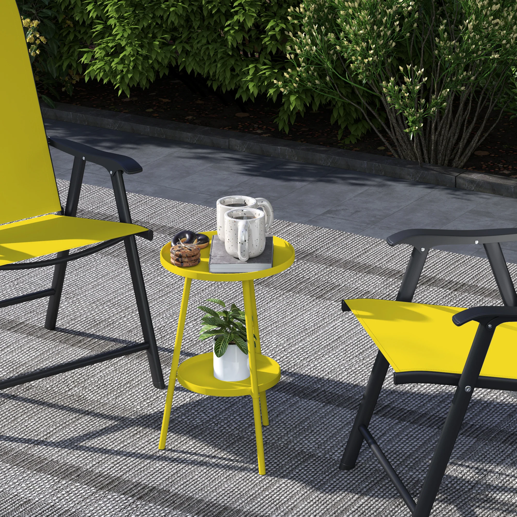 Outsunny Round Garden Table, 2-Tier Metal Patio Table Coffee Table, Yellow - Image 8