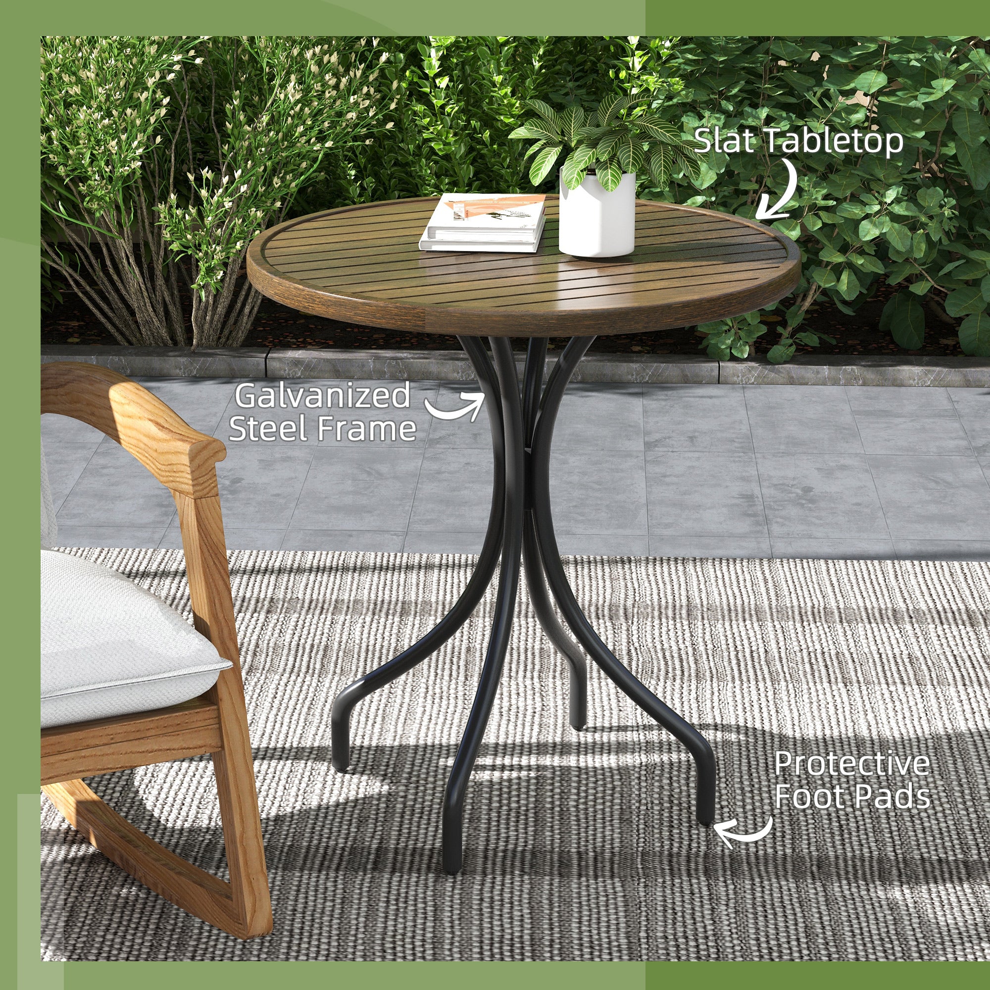 Outsunny Round Garden Table Outdoor Side Table with Steel Frame - Image 4