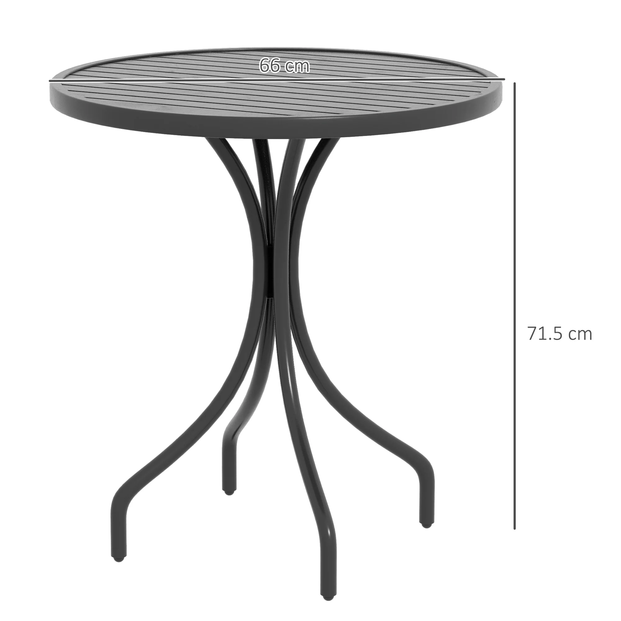 Outsunny Round Garden Table Outdoor Side Table with Steel Frame Slat Top Black - Image 5